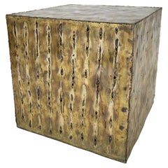 Large Brutalist Brass Cube Table