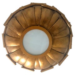 Large Brutalist Brass Flush Mount chandelier