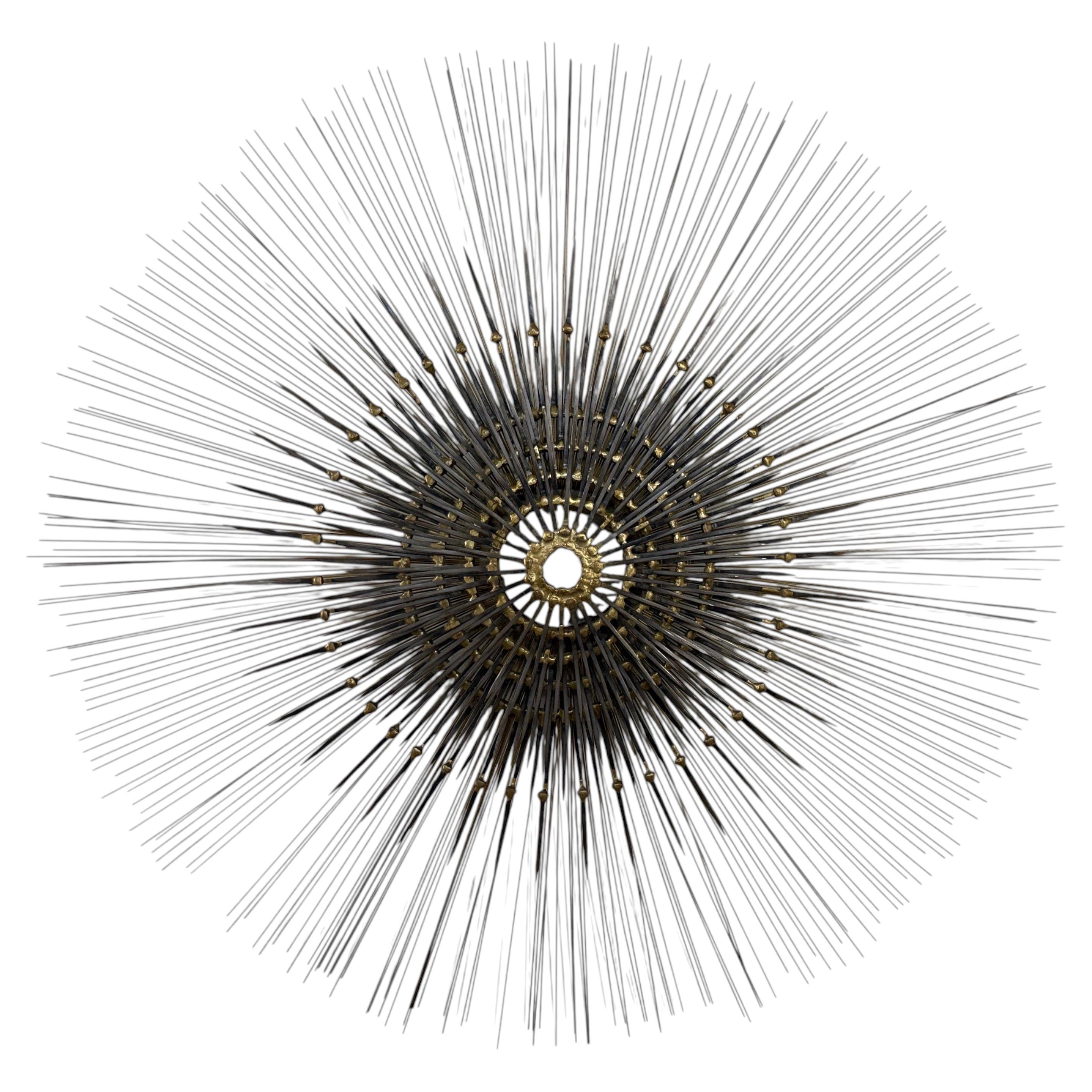 Large Brutalist Brazed Steel Sunburst Wall Sculpture, Mid-Century Modern, 1970s For Sale
