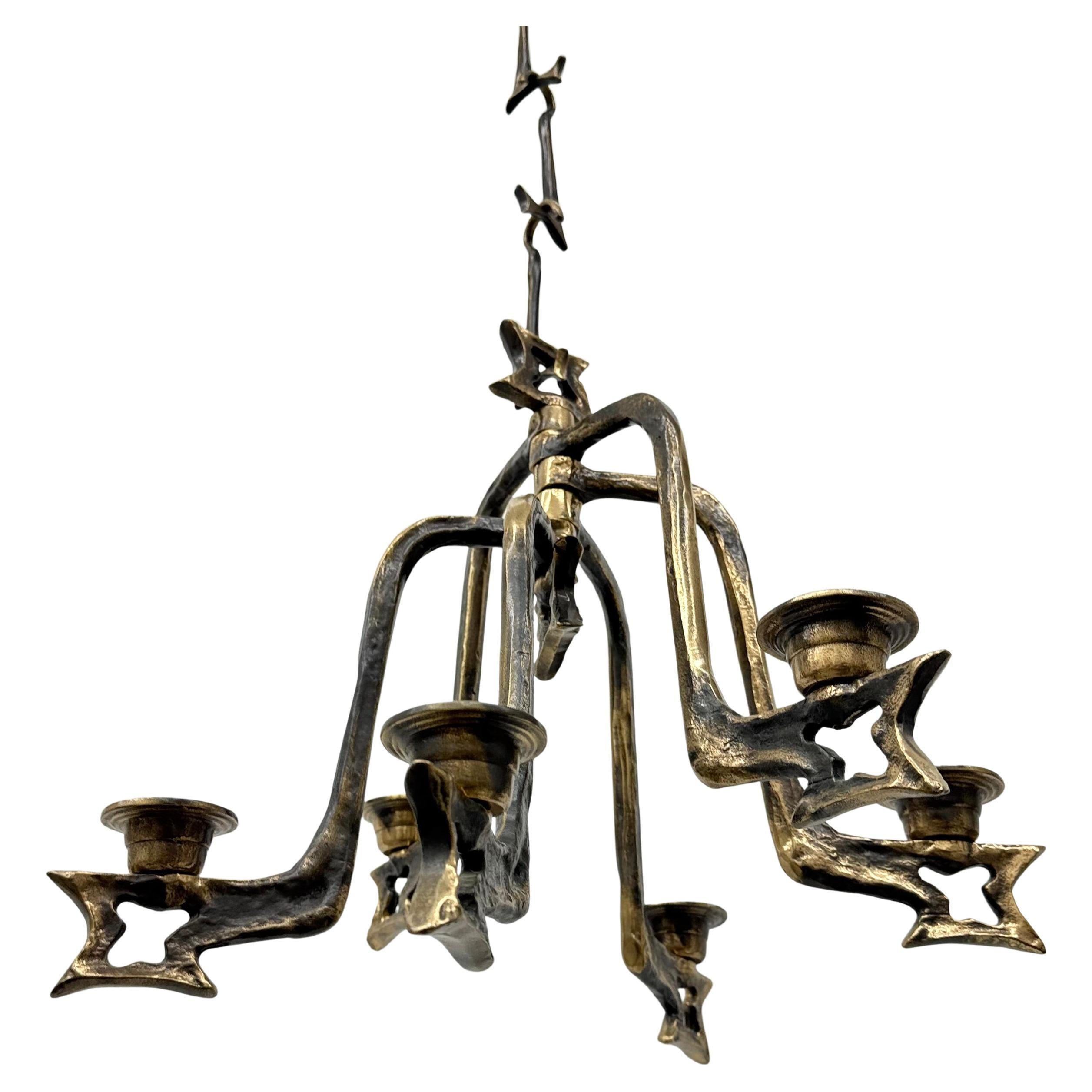 Großer brutalistischer Bronze-Hängelampenhalter, 1970er Jahre im Angebot