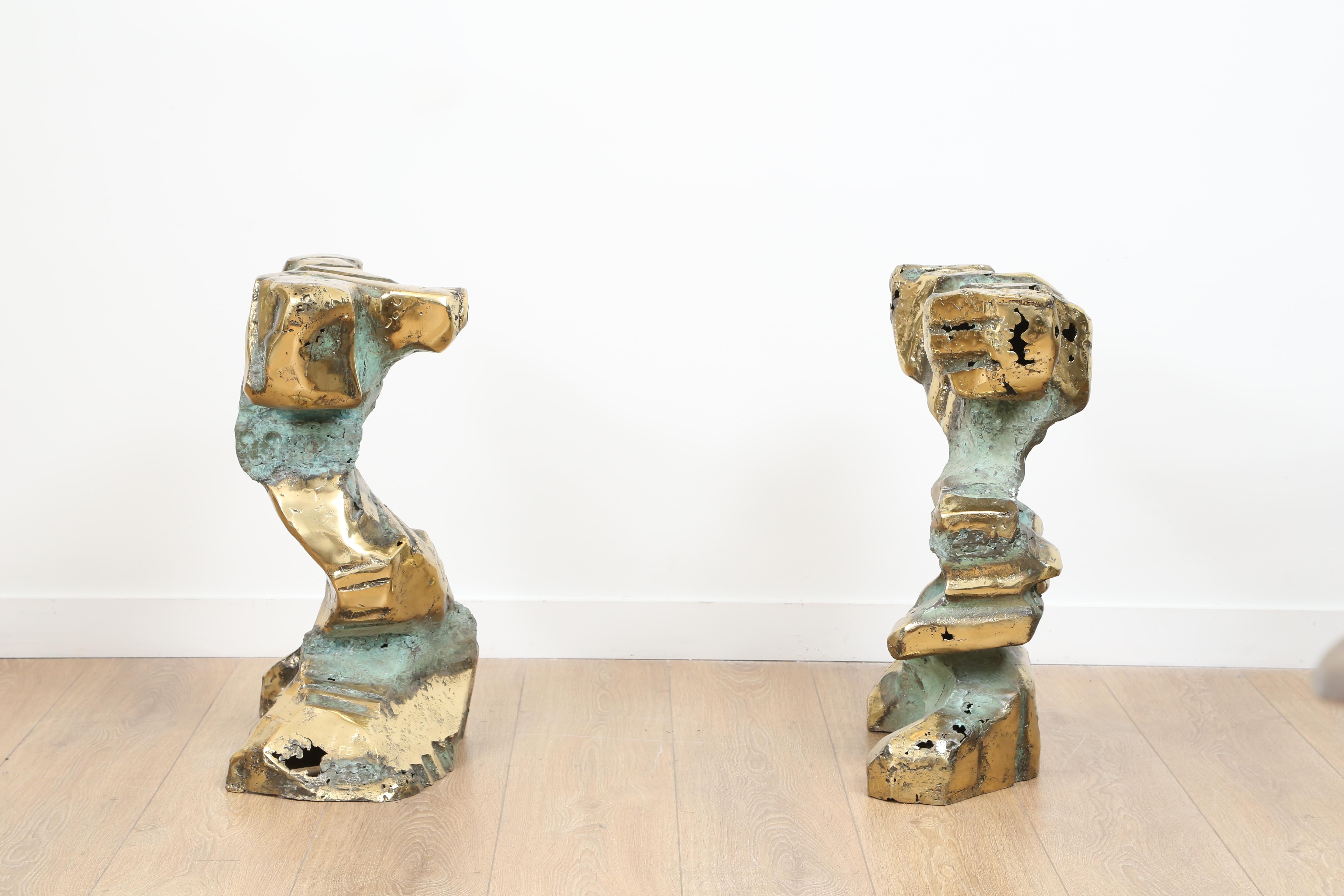 Two bronze anthropomorphic silhouette sculptures with a superb verdigris patina. Can be also as a table base.
