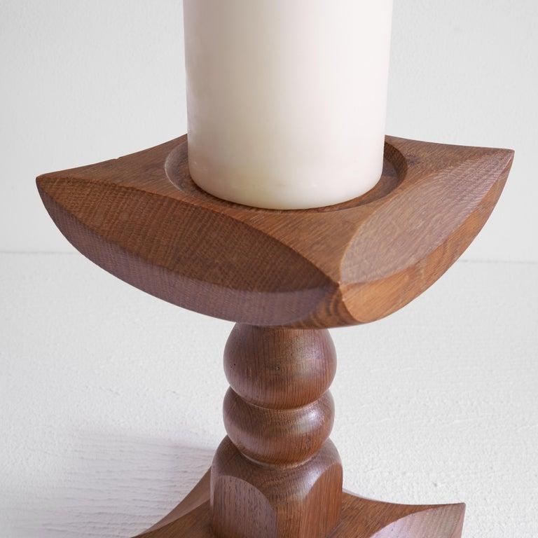 Mid-Century Modern Large Brutalist Candle Holder in Solid Oak For Sale