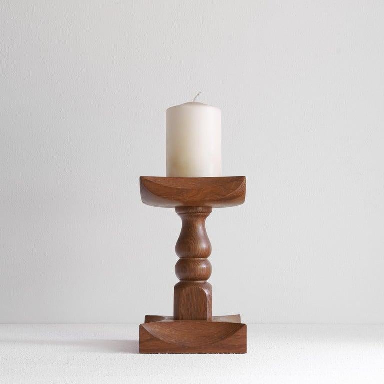 Unknown Large Brutalist Candle Holder in Solid Oak For Sale