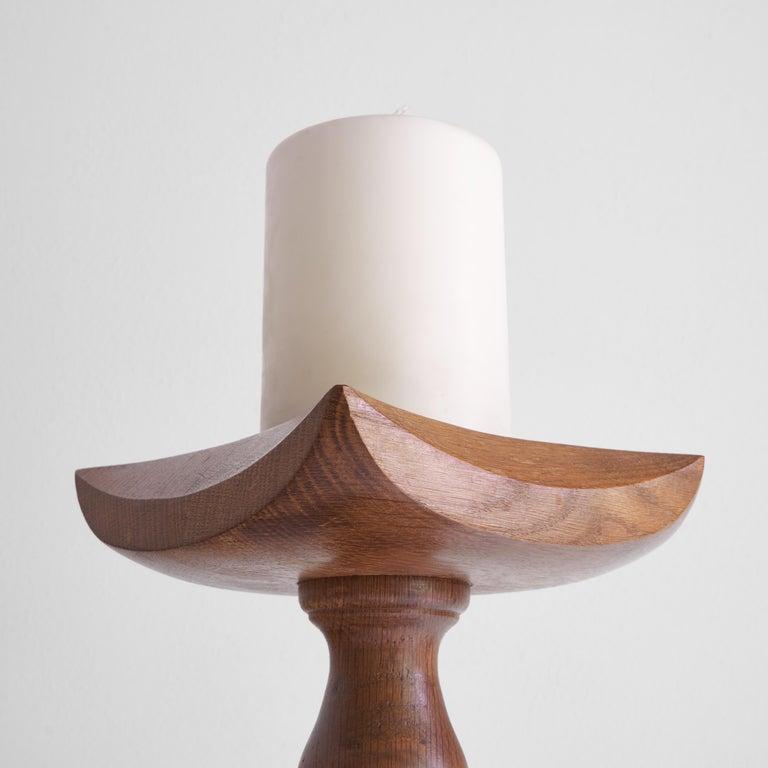 Hand-Crafted Large Brutalist Candle Holder in Solid Oak For Sale