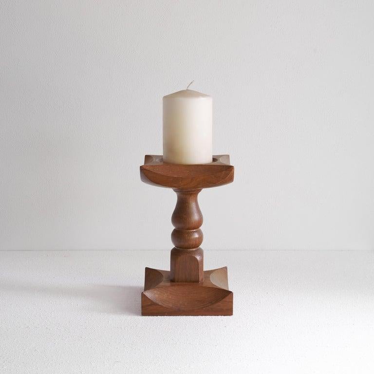 Large Brutalist Candle Holder in Solid Oak In Good Condition For Sale In Meer, VAN