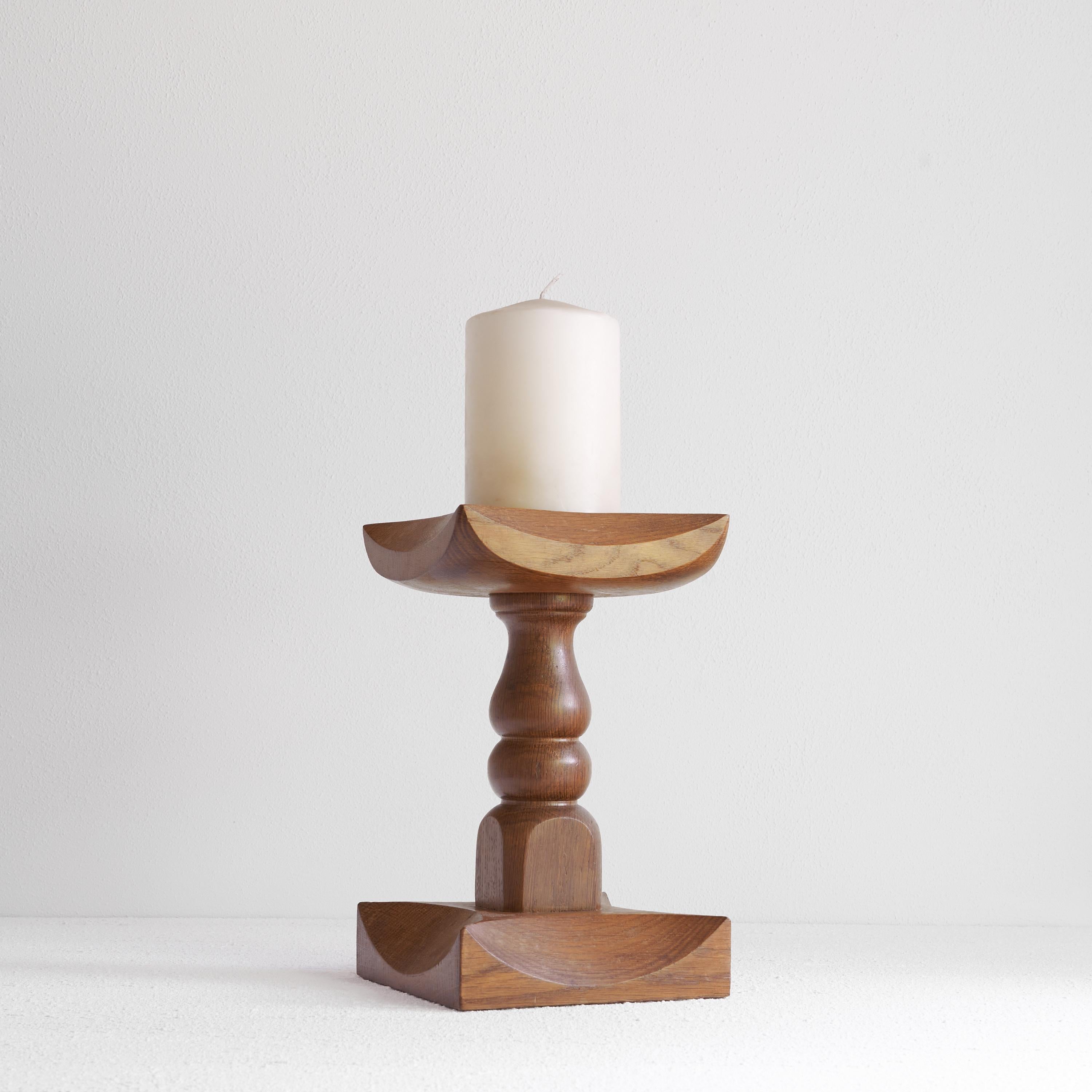 20th Century Large Brutalist Candle Holder in Solid Oak For Sale