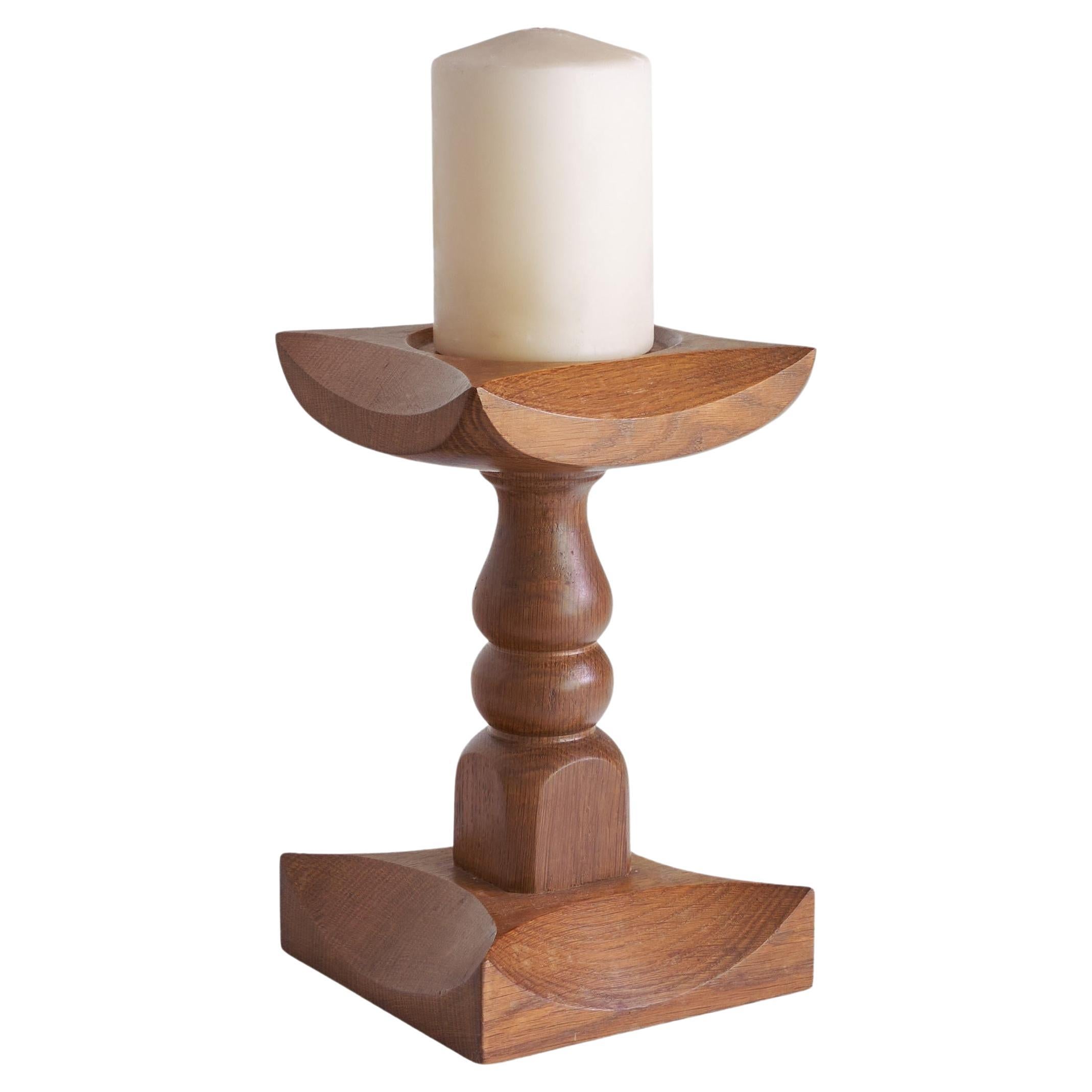 Large Brutalist Candle Holder in Solid Oak