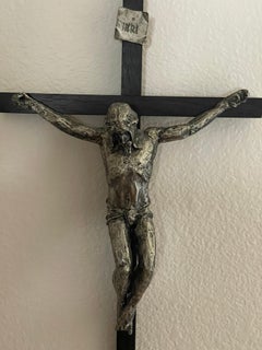 Large Brutalist Cast Iron & Wood Crucifix / Cross