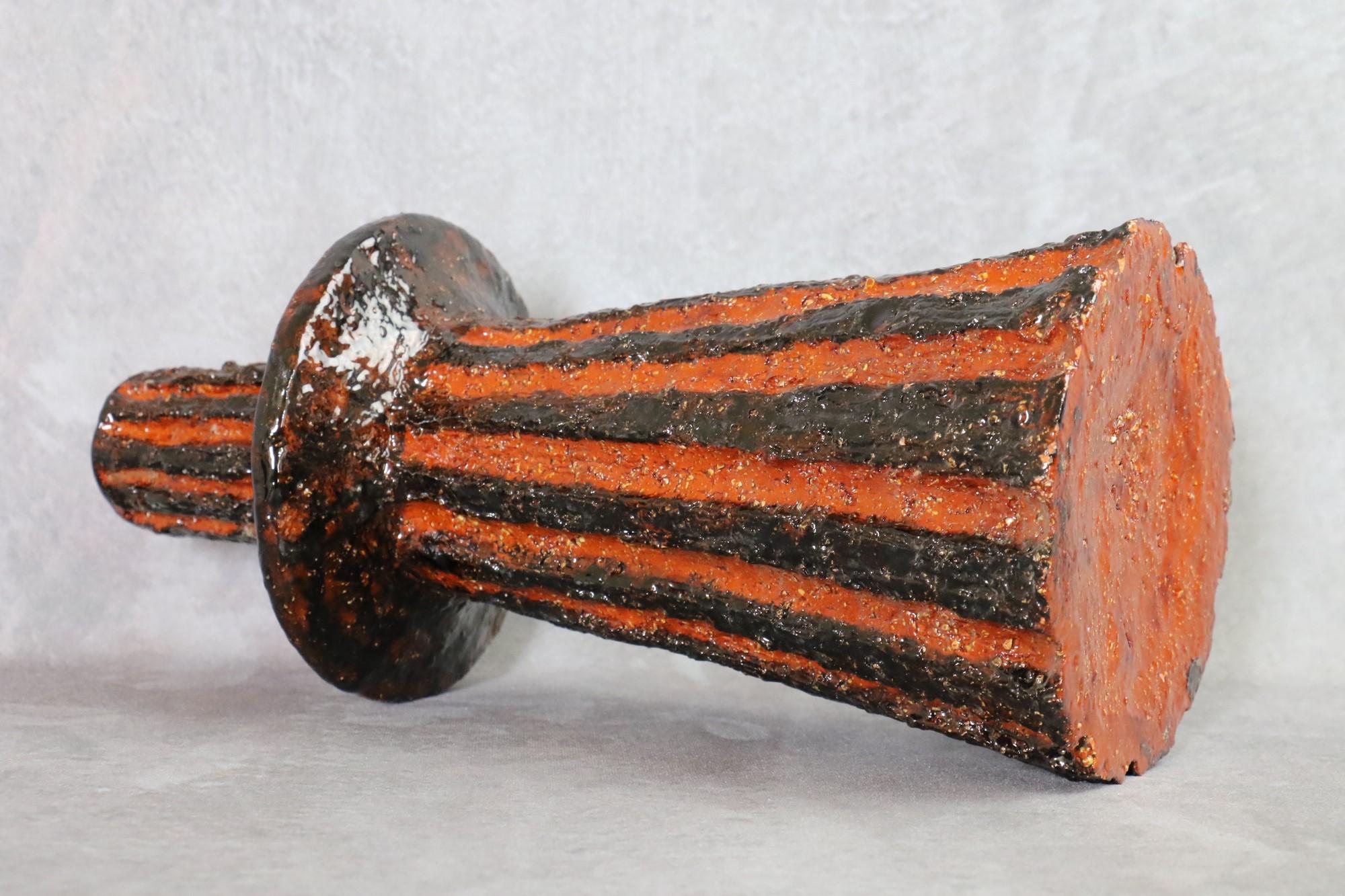 Large Brutalist Ceramic Candlestick, Swedish Design, 1970s Era Perignem In Good Condition For Sale In Camblanes et Meynac, FR
