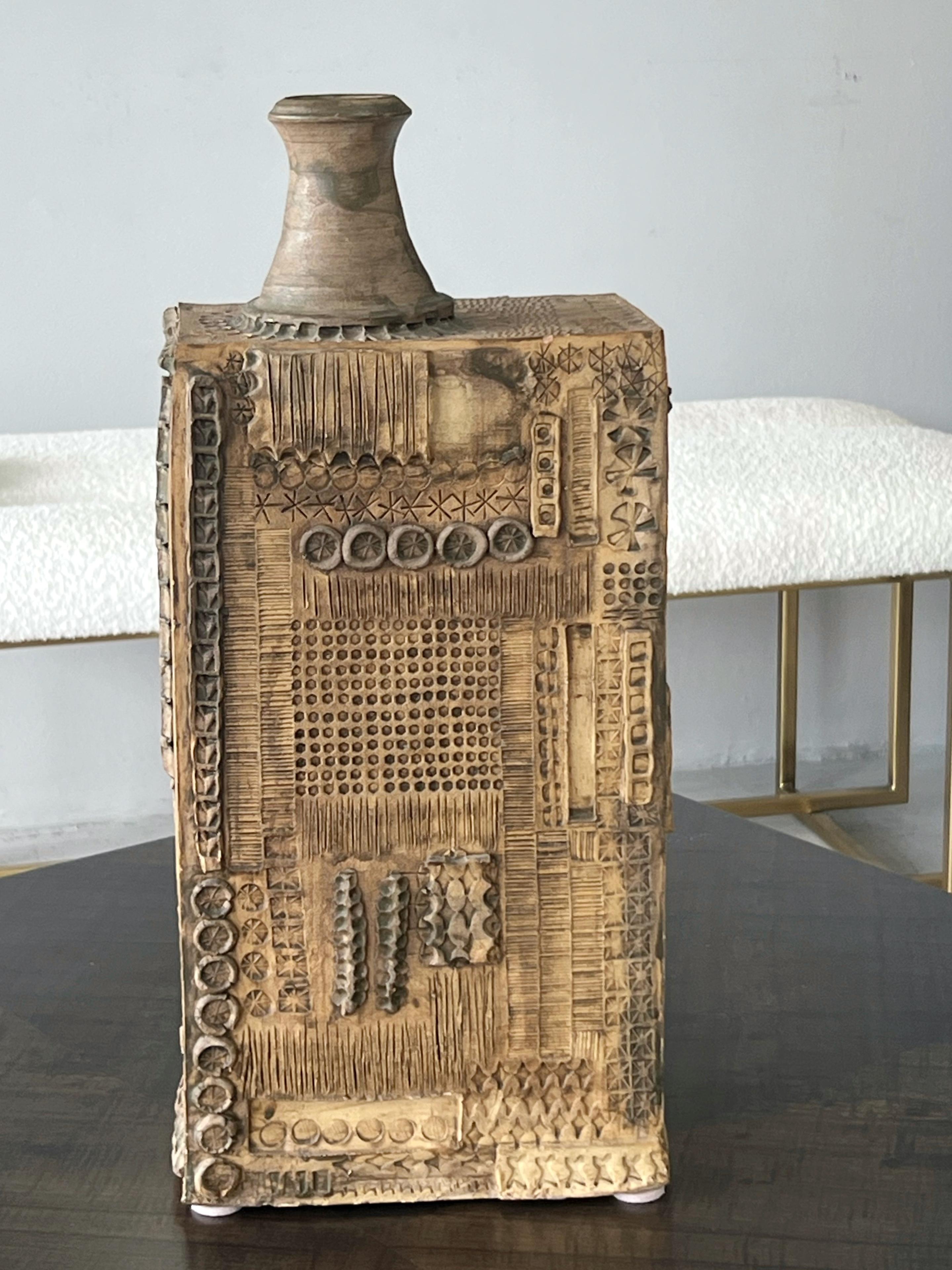 American Large Brutalist Ceramic Pottery Vase Mid Century For Sale