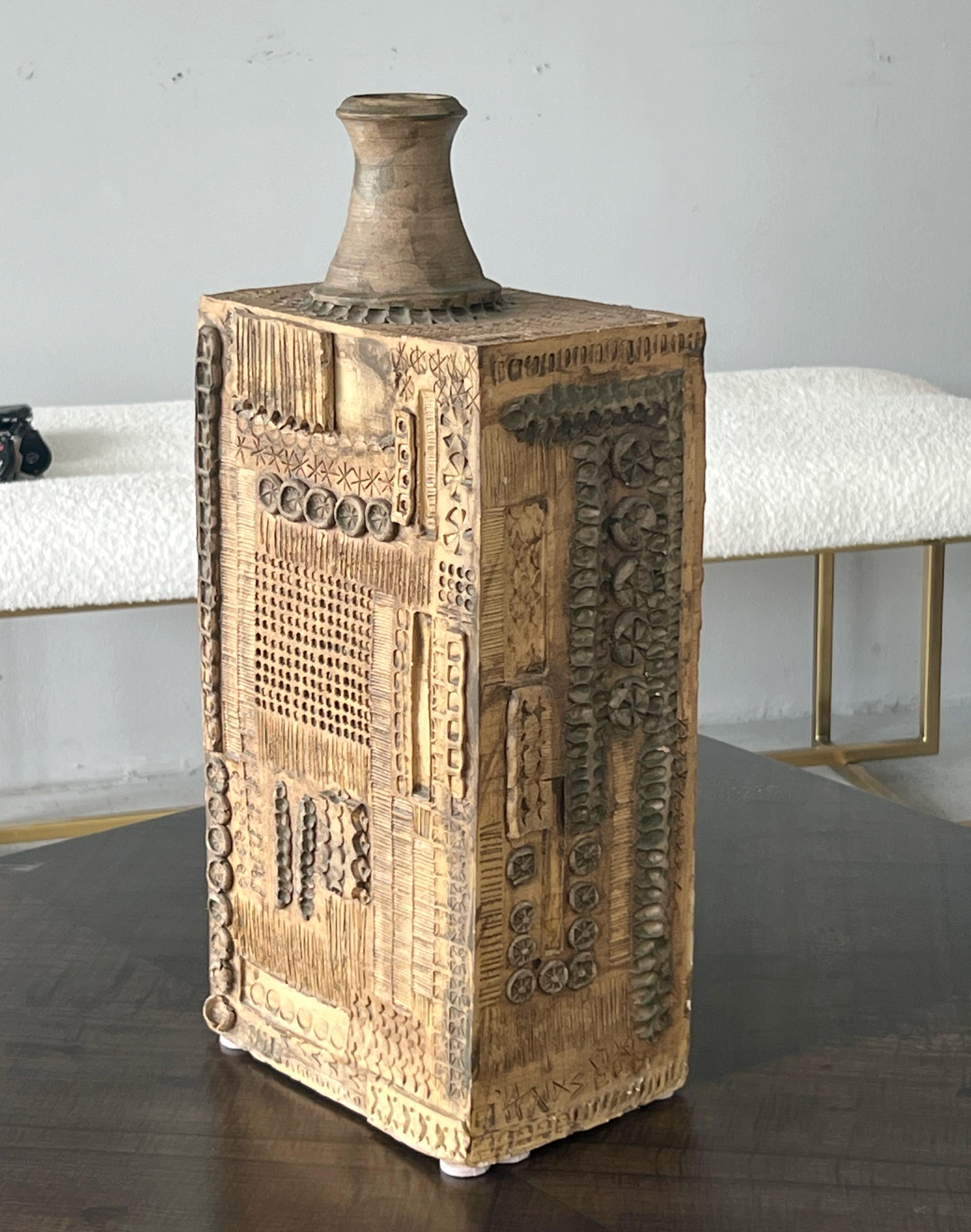 Large Brutalist Ceramic Pottery Vase Mid Century In Good Condition For Sale In Miami, FL