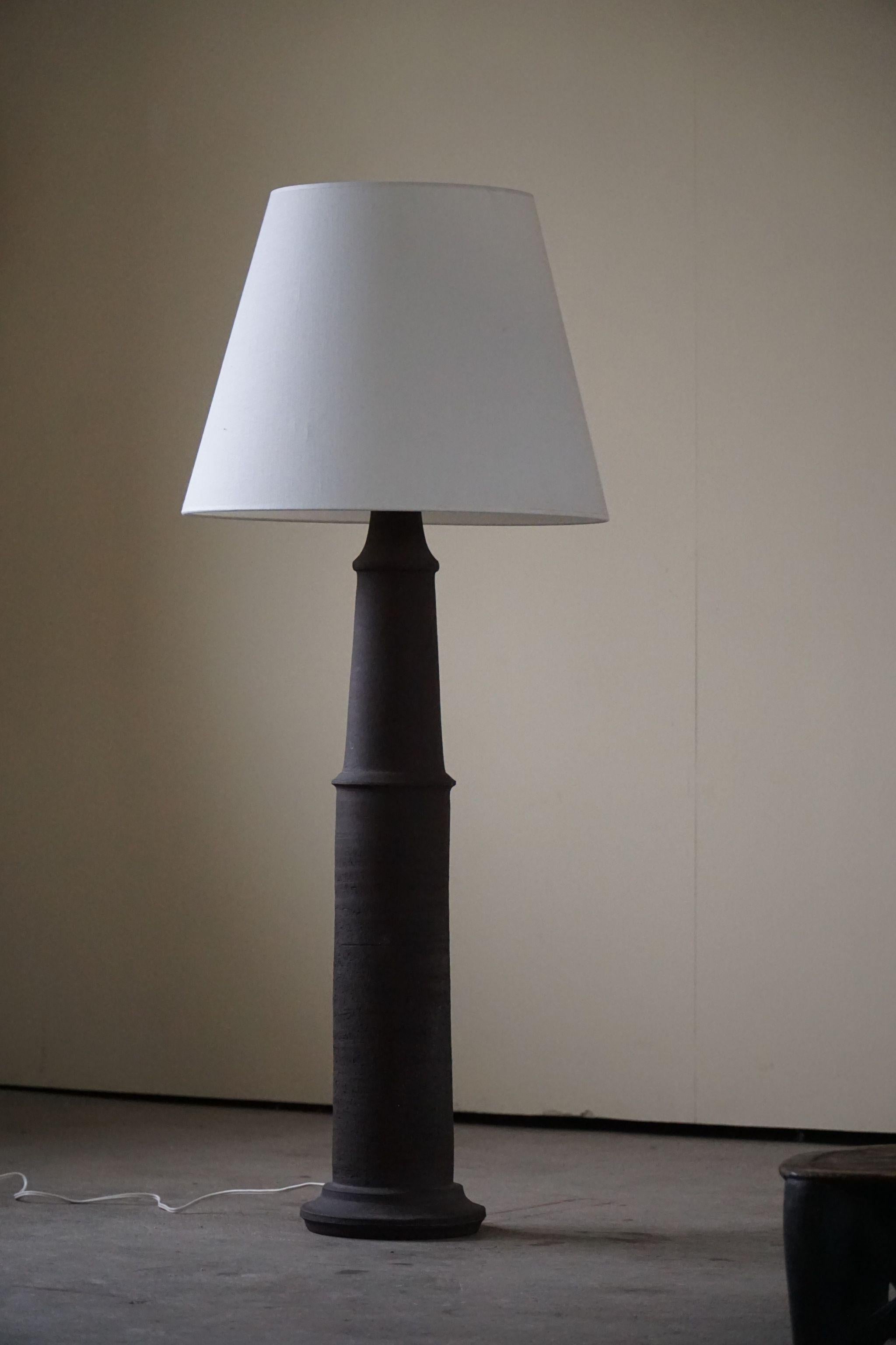 Large Brutalist Ceramic, Stoneware Floor Lamp, Danish Modern, 1970s 3
