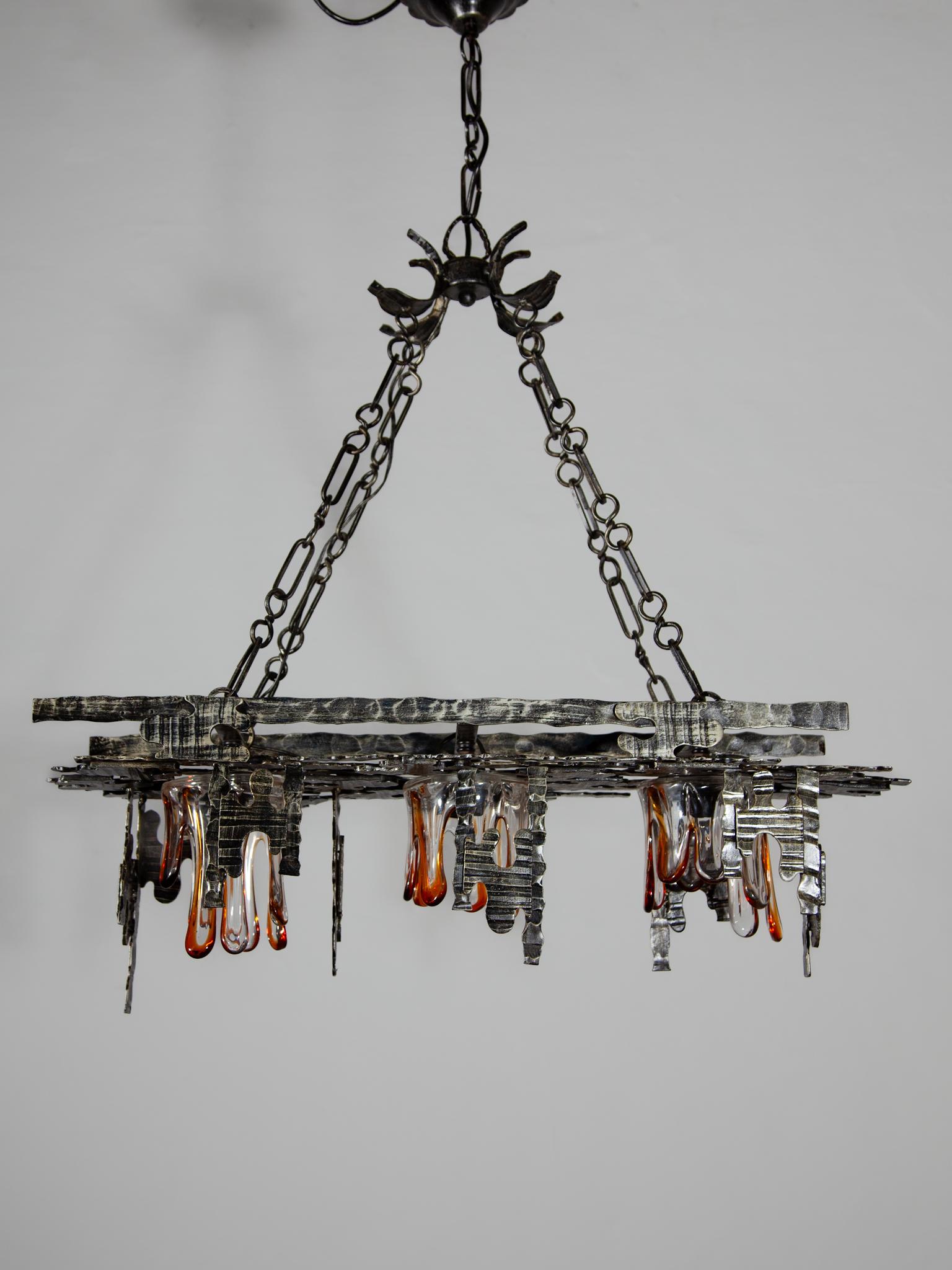 Large Brutalist Chandelier Pendant designed by Tom Ahlström & Hans Ehrlich, 1970 For Sale 2