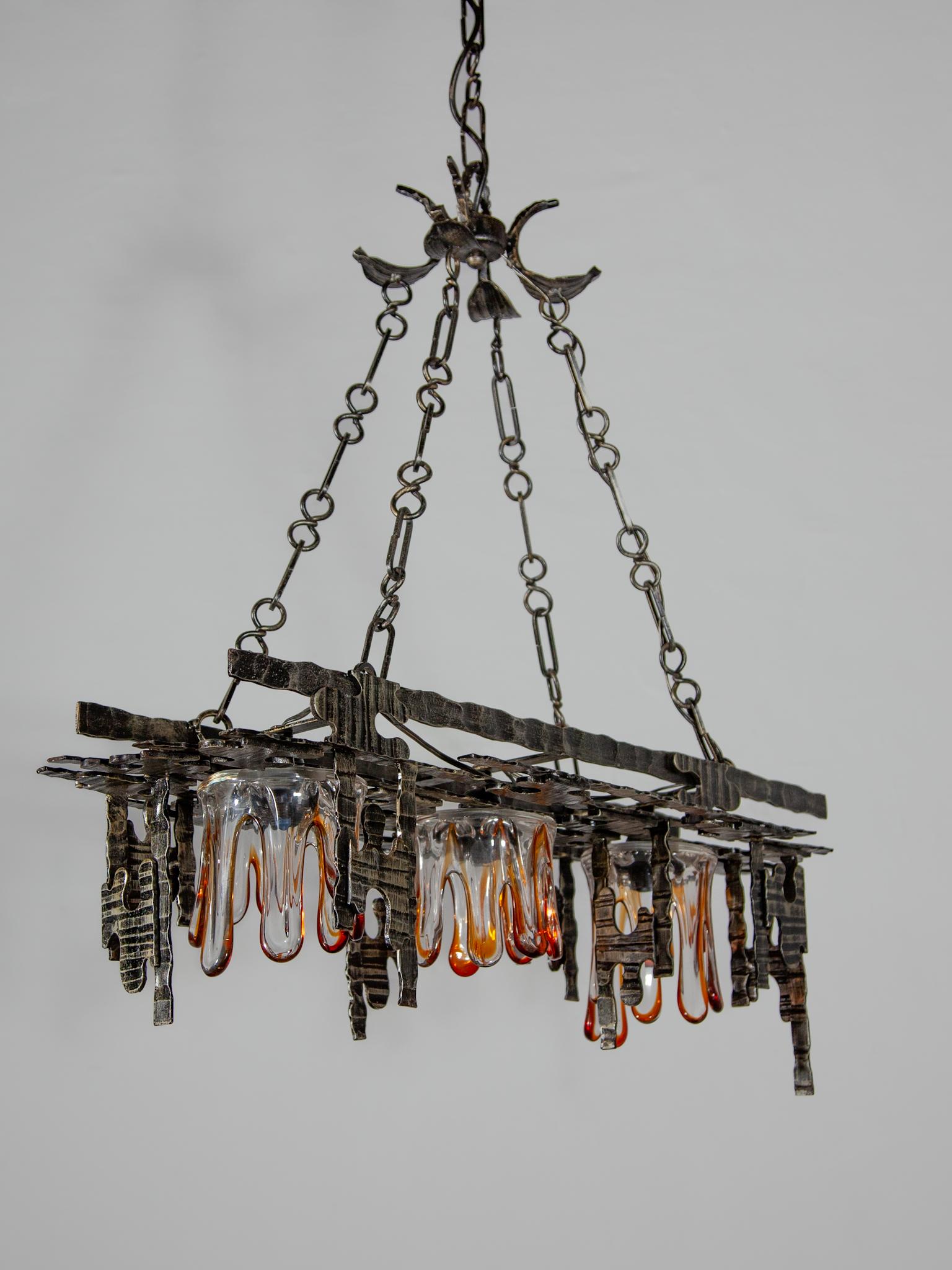 Italian Large Brutalist Chandelier Pendant designed by Tom Ahlström & Hans Ehrlich, 1970 For Sale