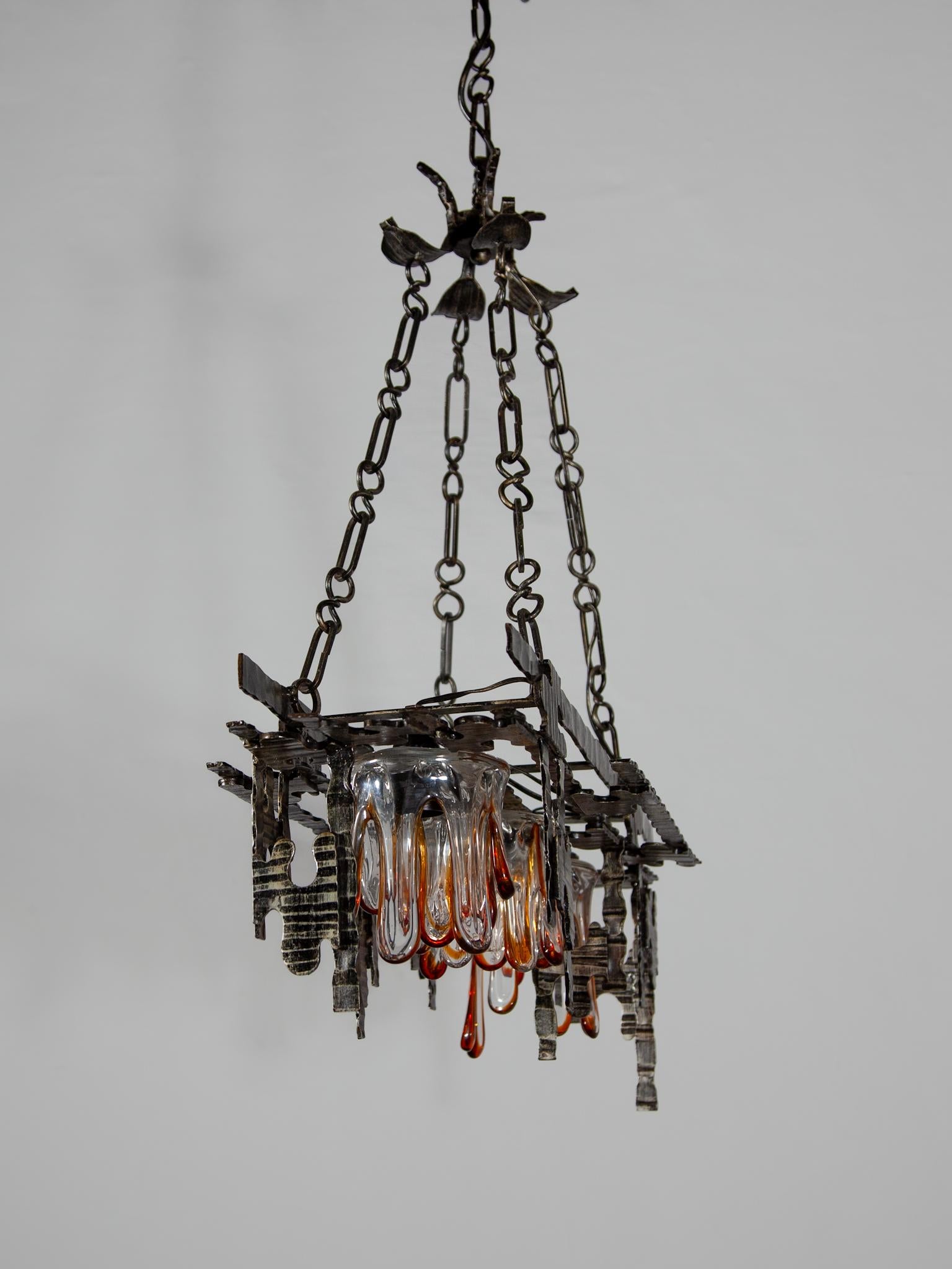 Large Brutalist Chandelier Pendant designed by Tom Ahlström & Hans Ehrlich, 1970 In Good Condition For Sale In Antwerp, BE
