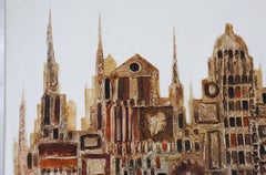 Large Brutalist City Scape Relief Painting Artwork by Craig Spence Vintage