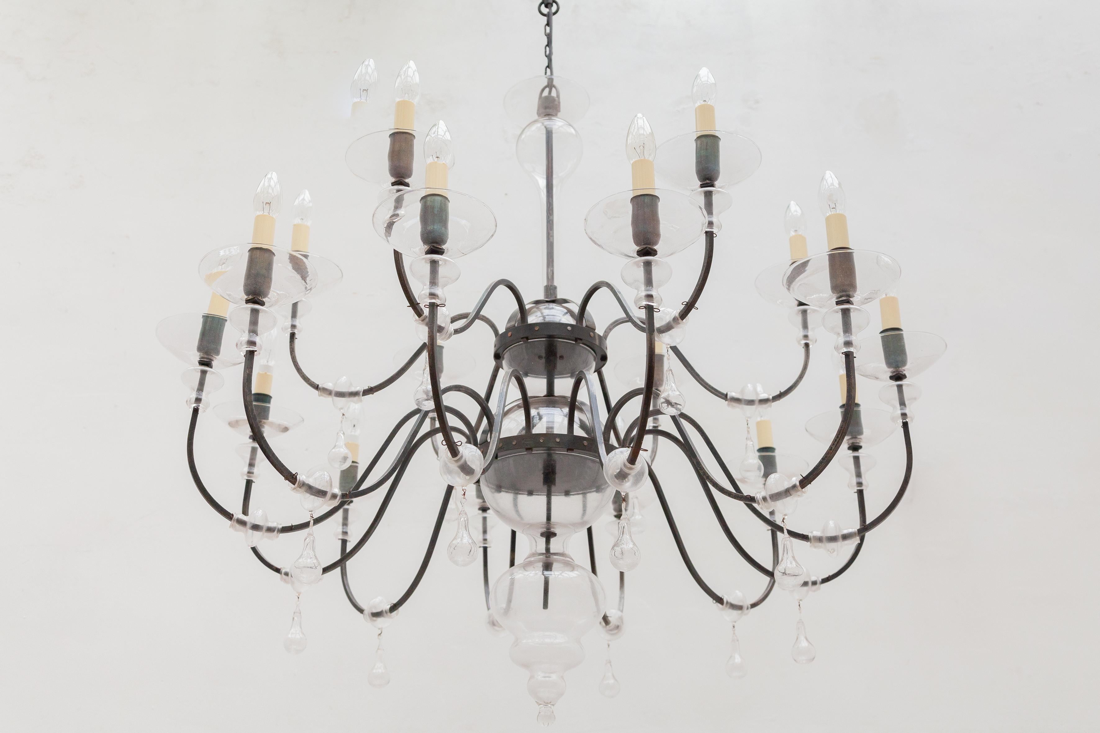 German Large Brutalist Classic Wrought Iron Chandelier Designed by Günther Lambert