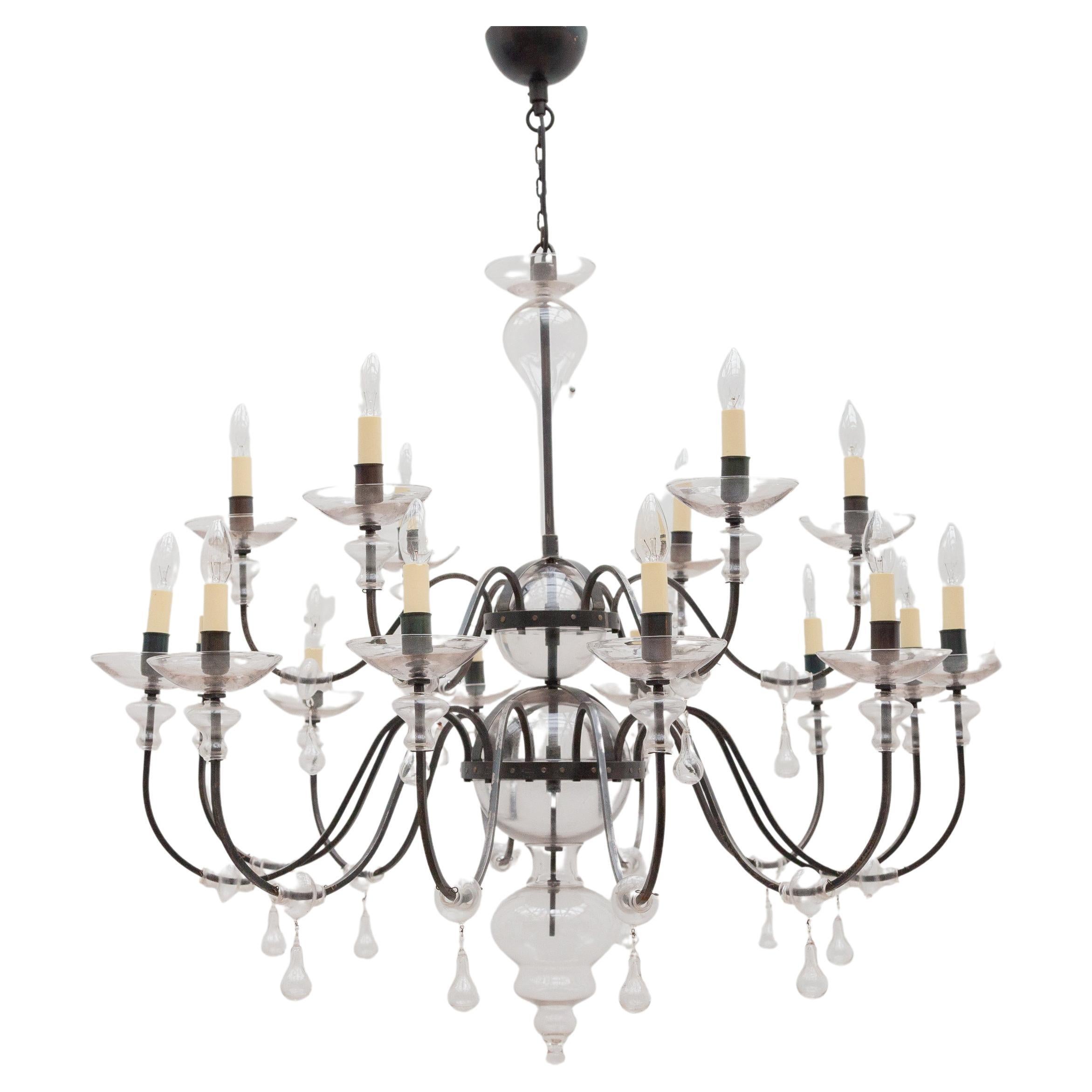 Large Brutalist Classic Wrought Iron Chandelier Designed by Günther Lambert