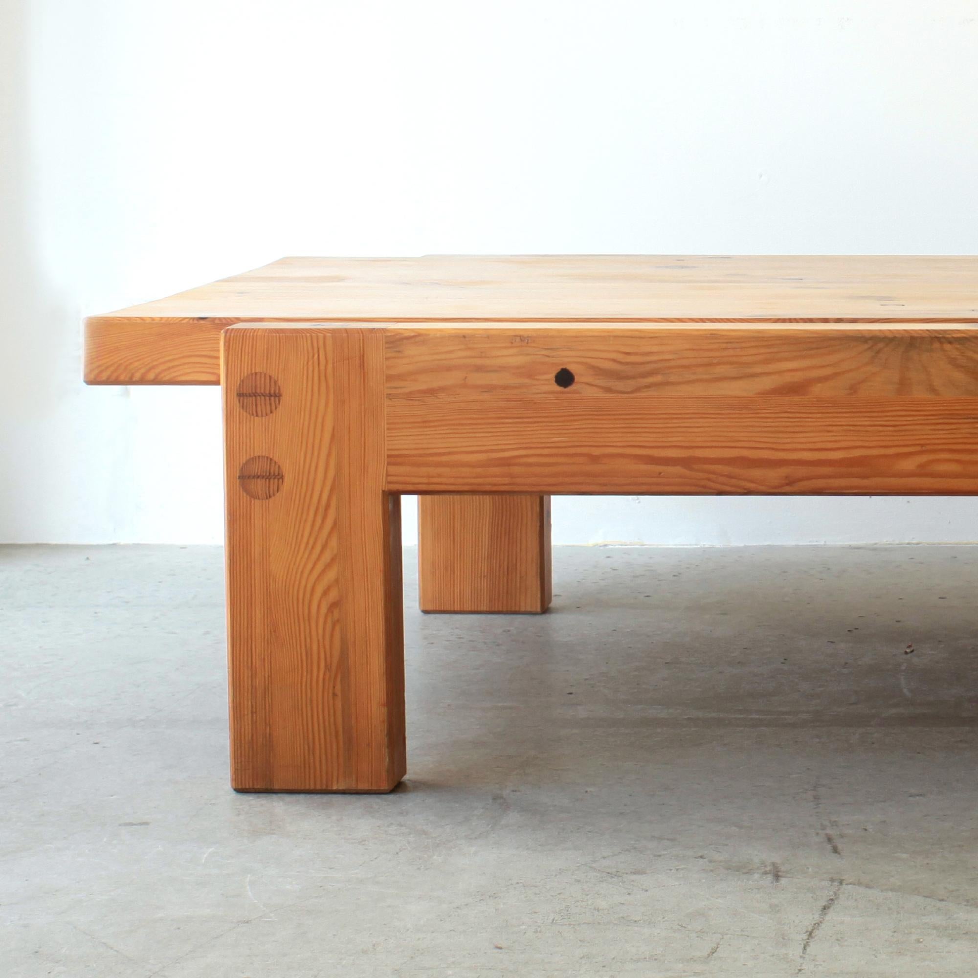 Large Brutalist Coffee / Cocktail Table Solid Pine by Sven Larsson Sweden 1970 For Sale 7