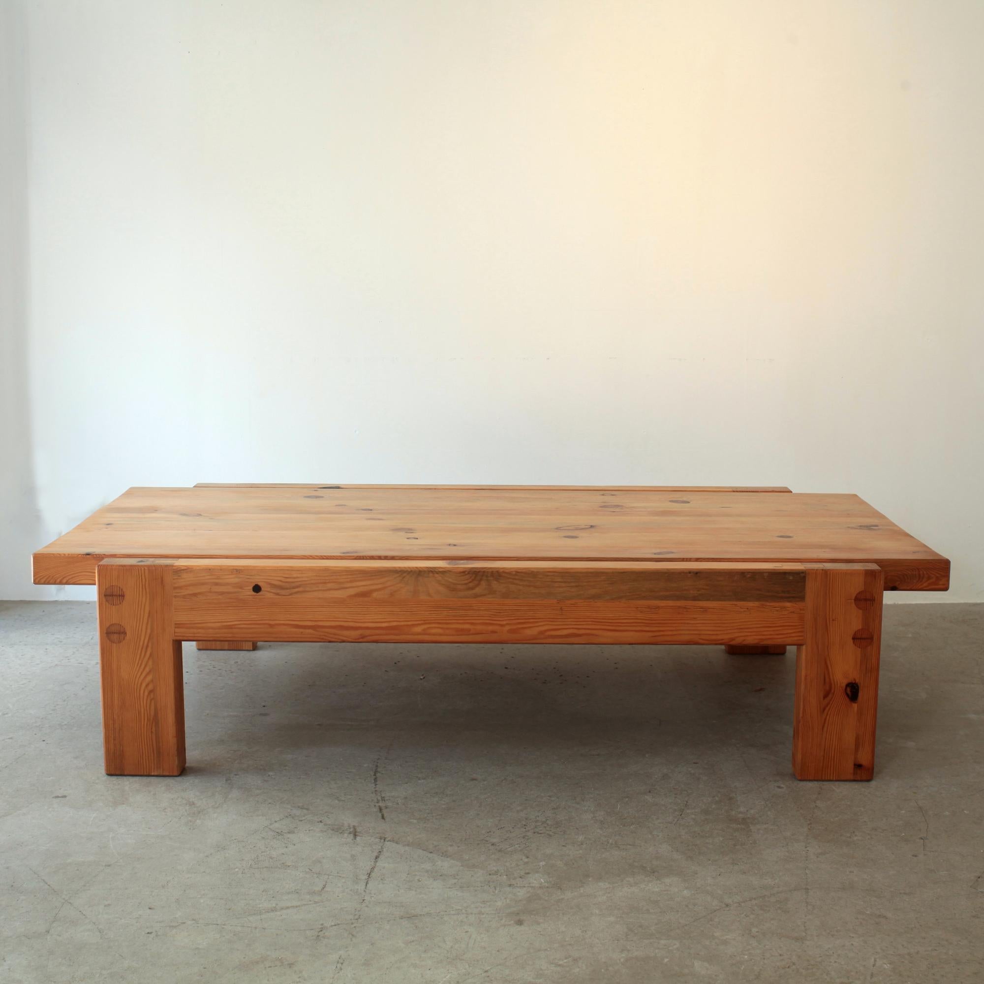 Swedish Large Brutalist Coffee / Cocktail Table Solid Pine by Sven Larsson Sweden 1970 For Sale