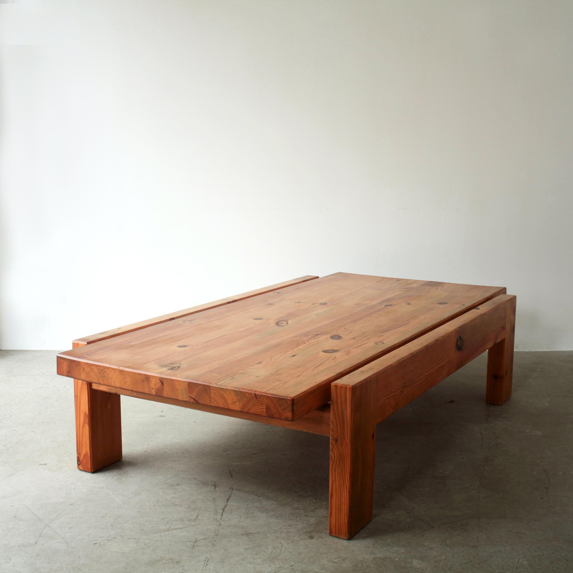 Large Brutalist Coffee / Cocktail Table Solid Pine by Sven Larsson Sweden 1970 For Sale 2