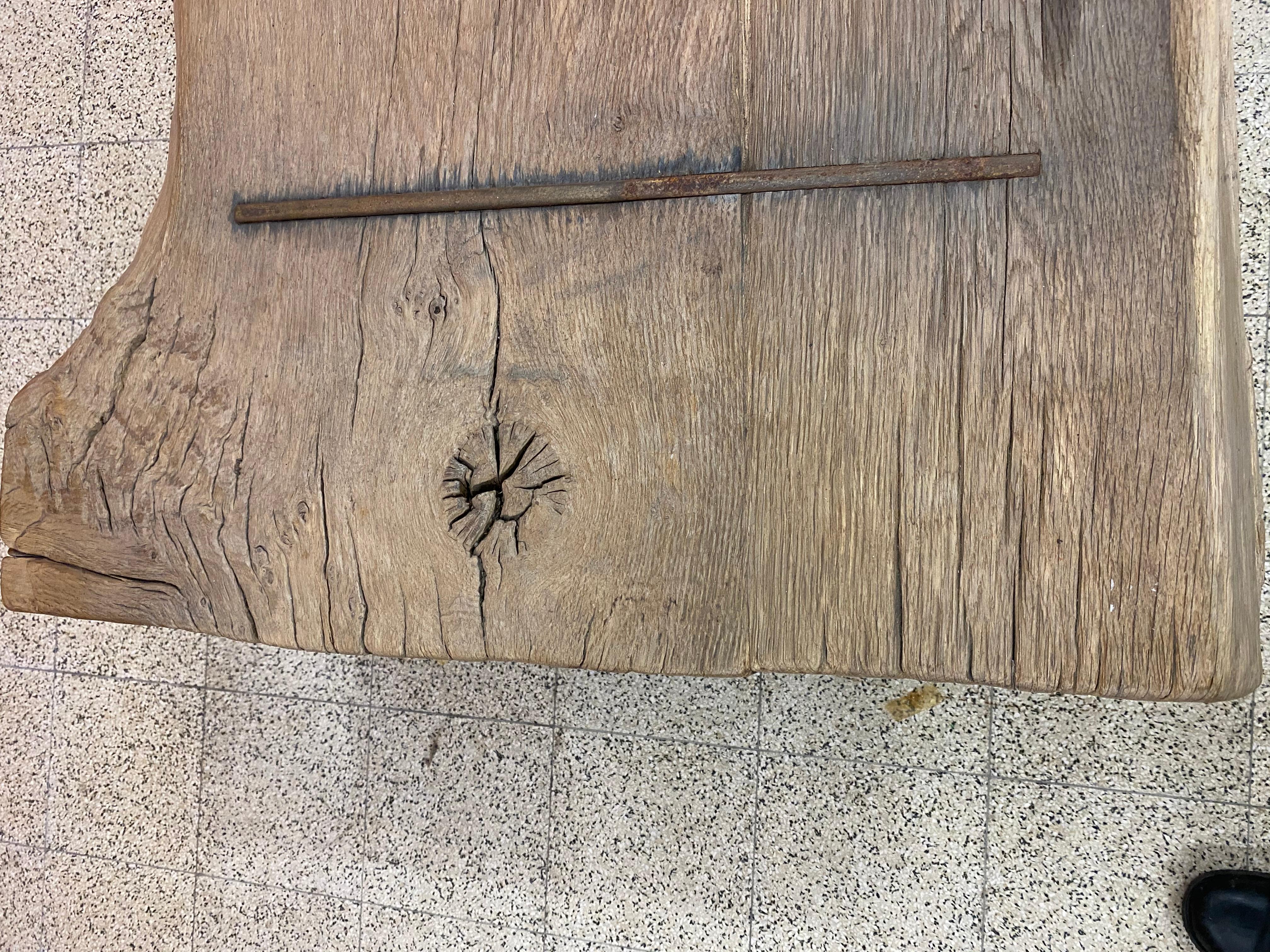 Large Brutalist Coffee Table in Solid Wood and Iron, circa 1960 For Sale 9