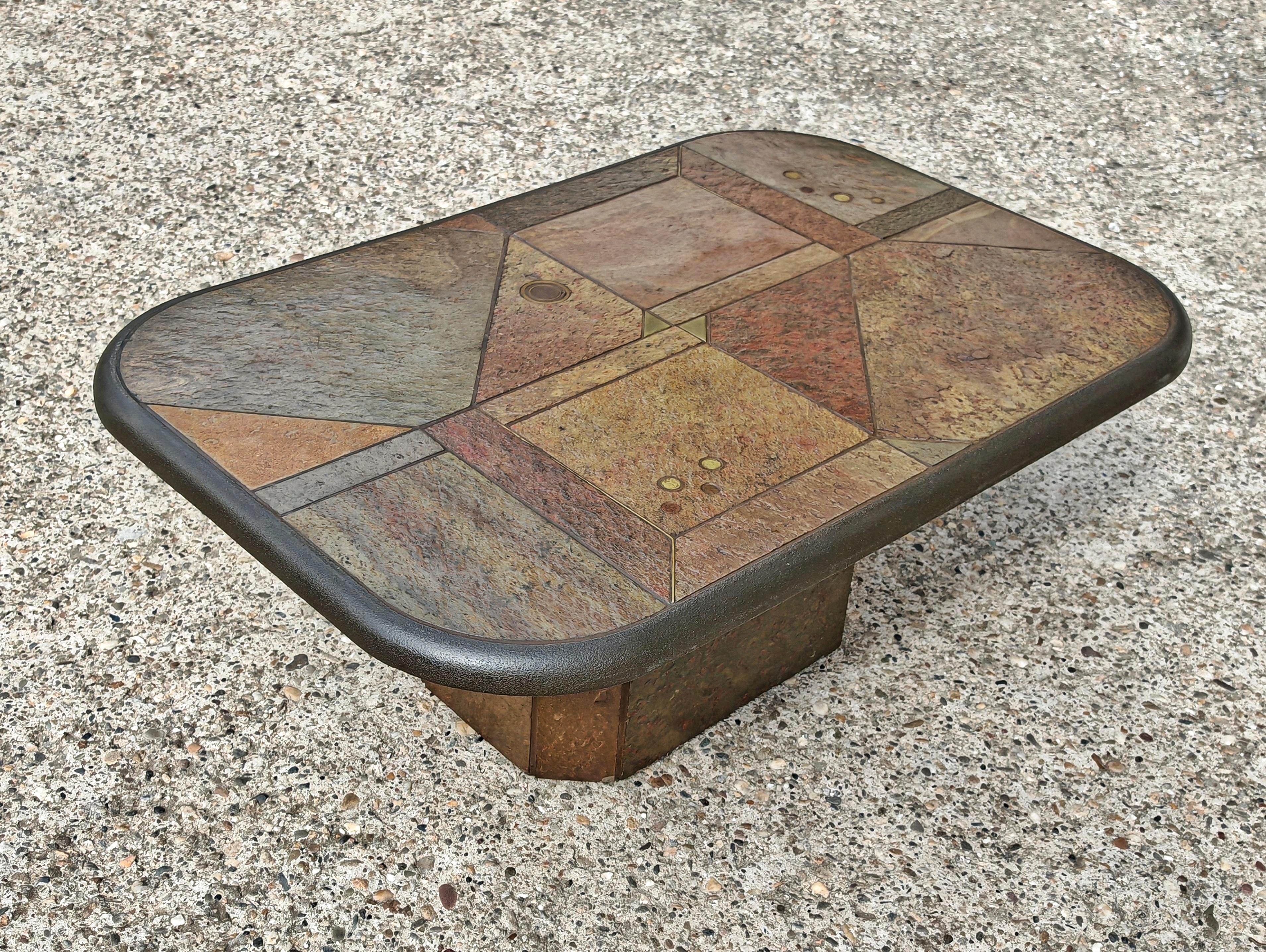Large Brutalist coffee table in various kinds of stone by Paul Kingma, 1980s For Sale 4