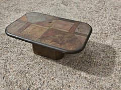 Large Brutalist coffee table in various kinds of stone by Paul Kingma, 1980s