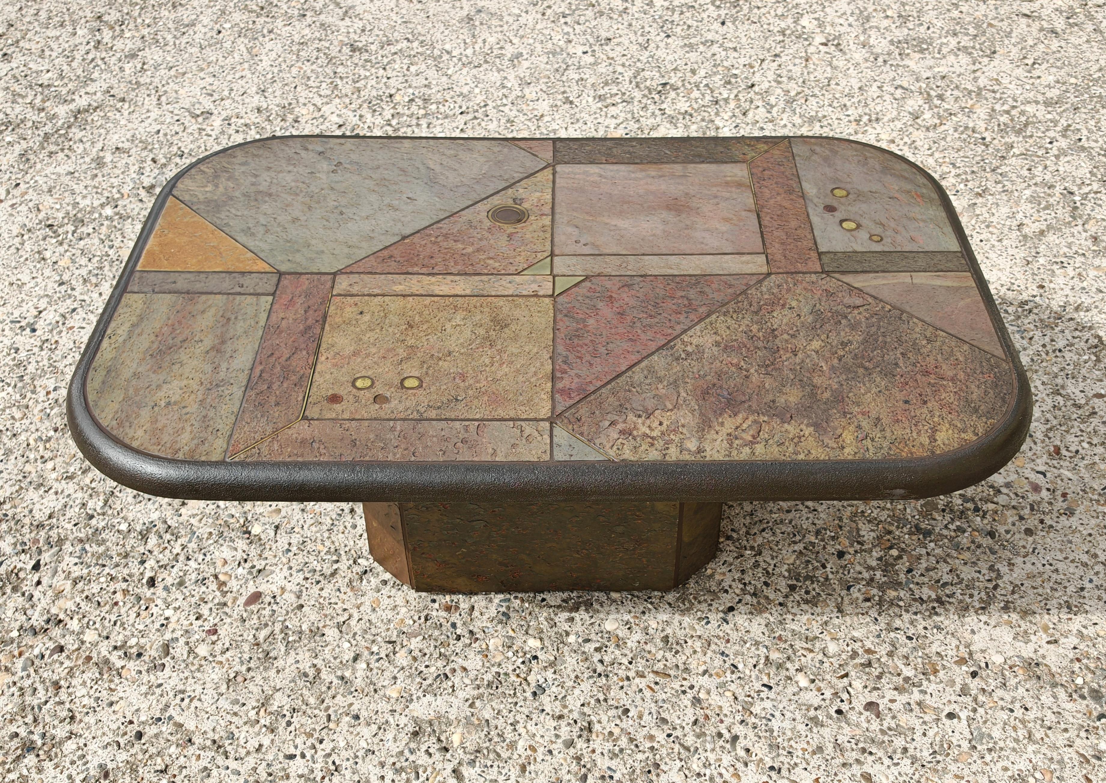 Dutch Large Brutalist coffee table in various kinds of stone by Paul Kingma, 1980s For Sale