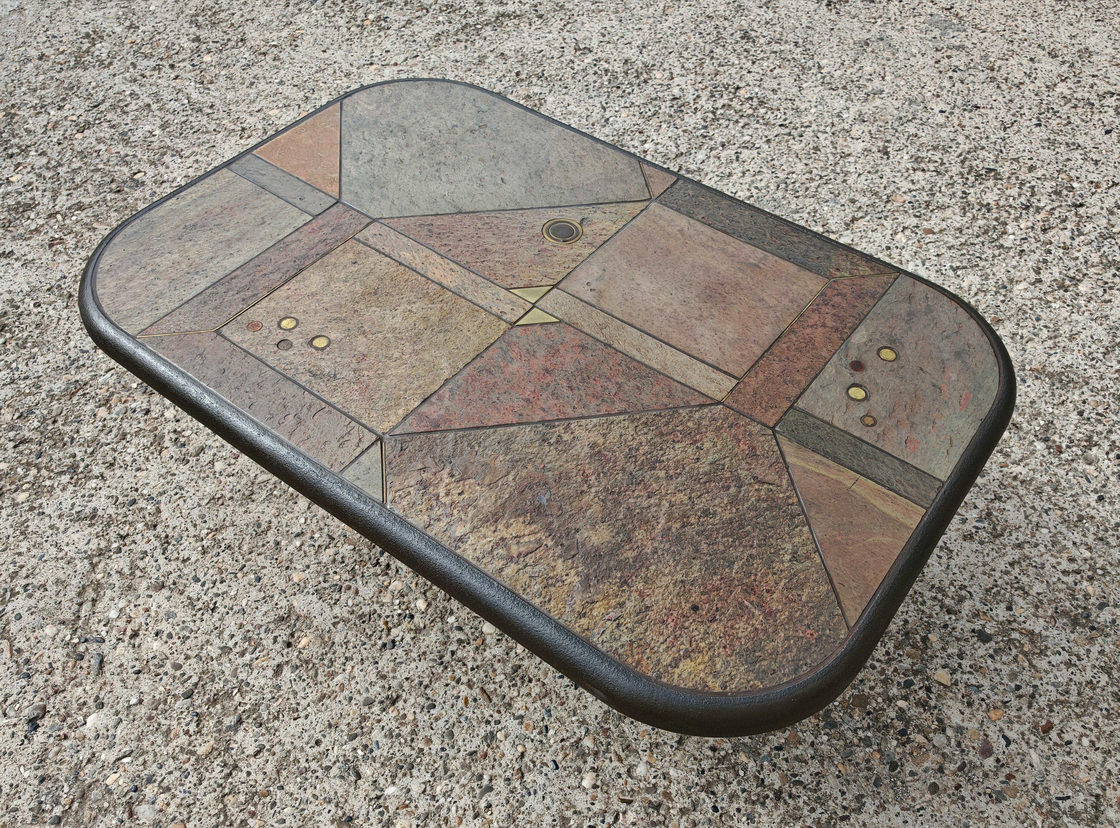 Large Brutalist coffee table in various kinds of stone by Paul Kingma, 1980s For Sale 1