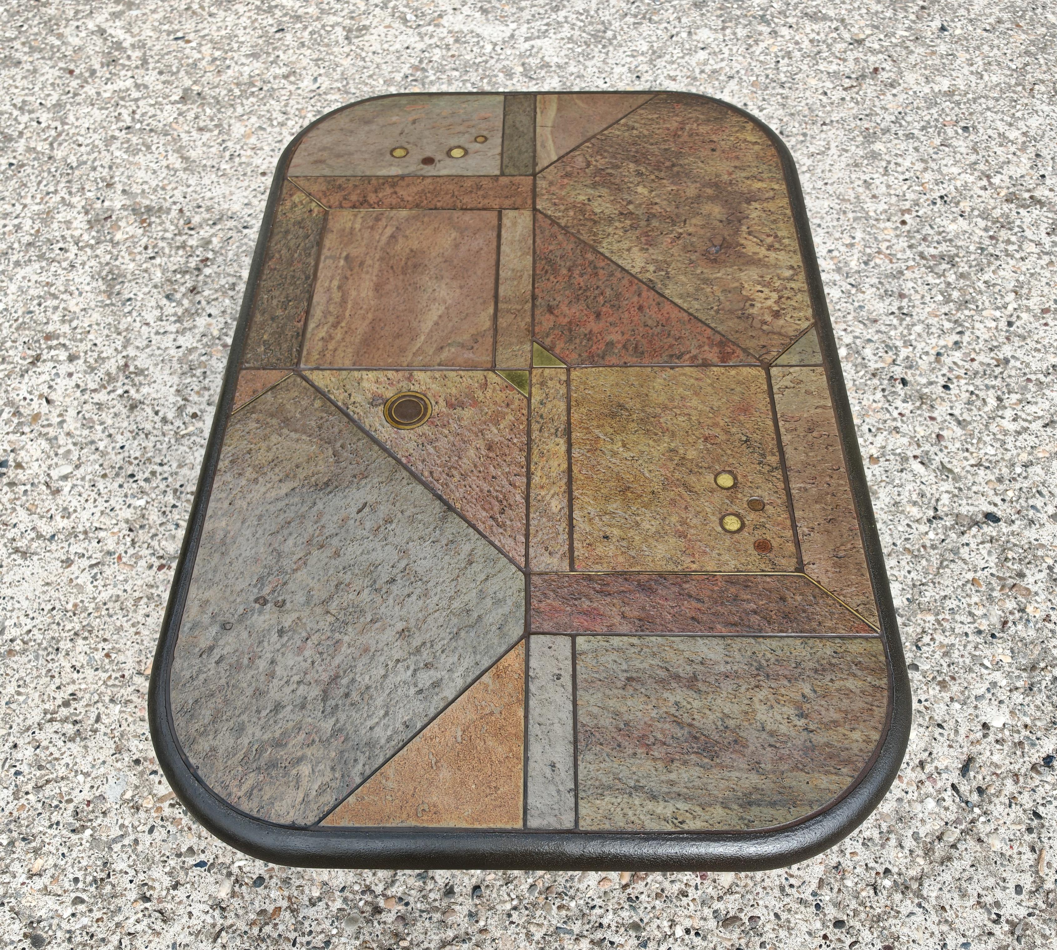 Large Brutalist coffee table in various kinds of stone by Paul Kingma, 1980s For Sale 2