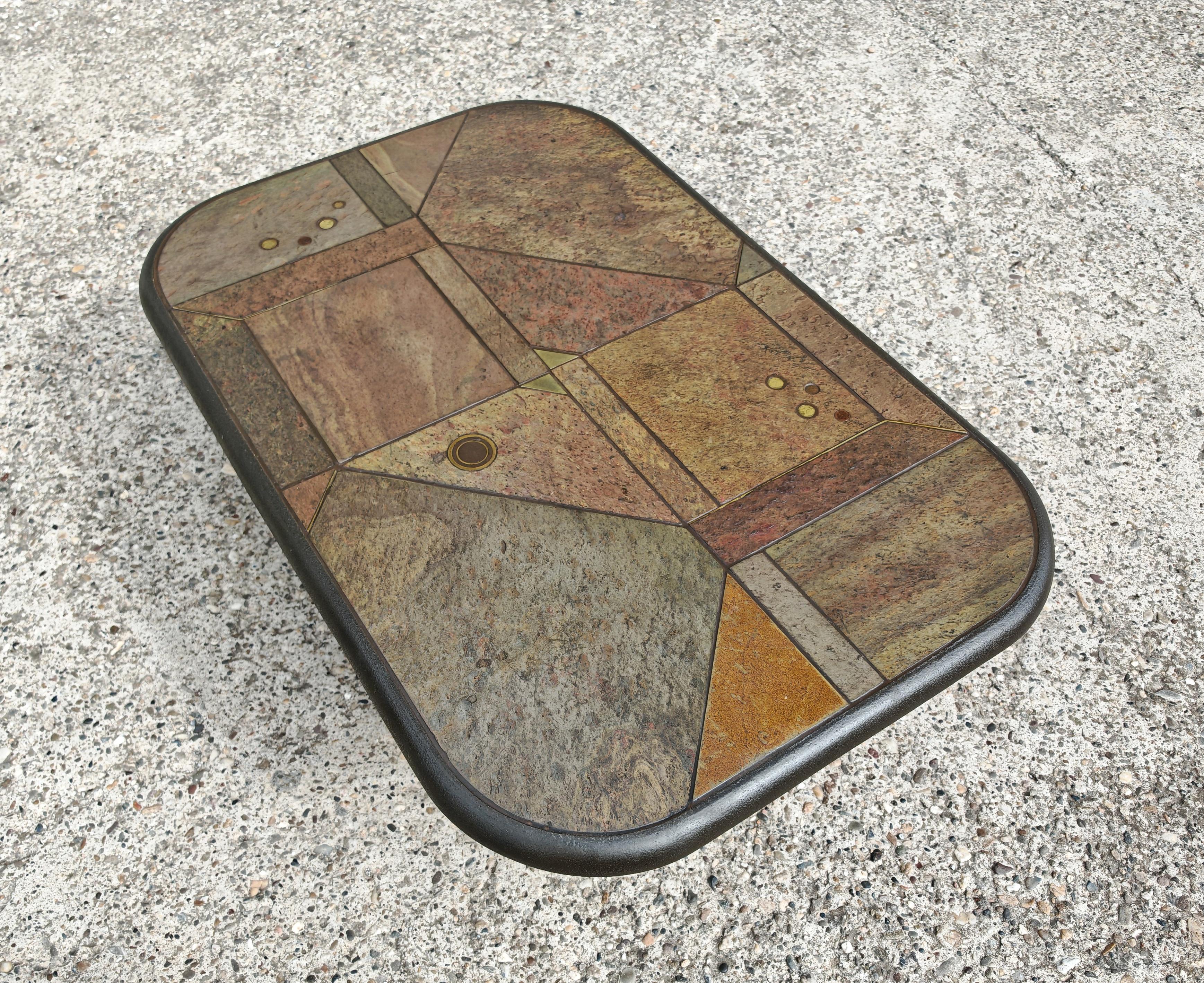 Large Brutalist coffee table in various kinds of stone by Paul Kingma, 1980s For Sale 3