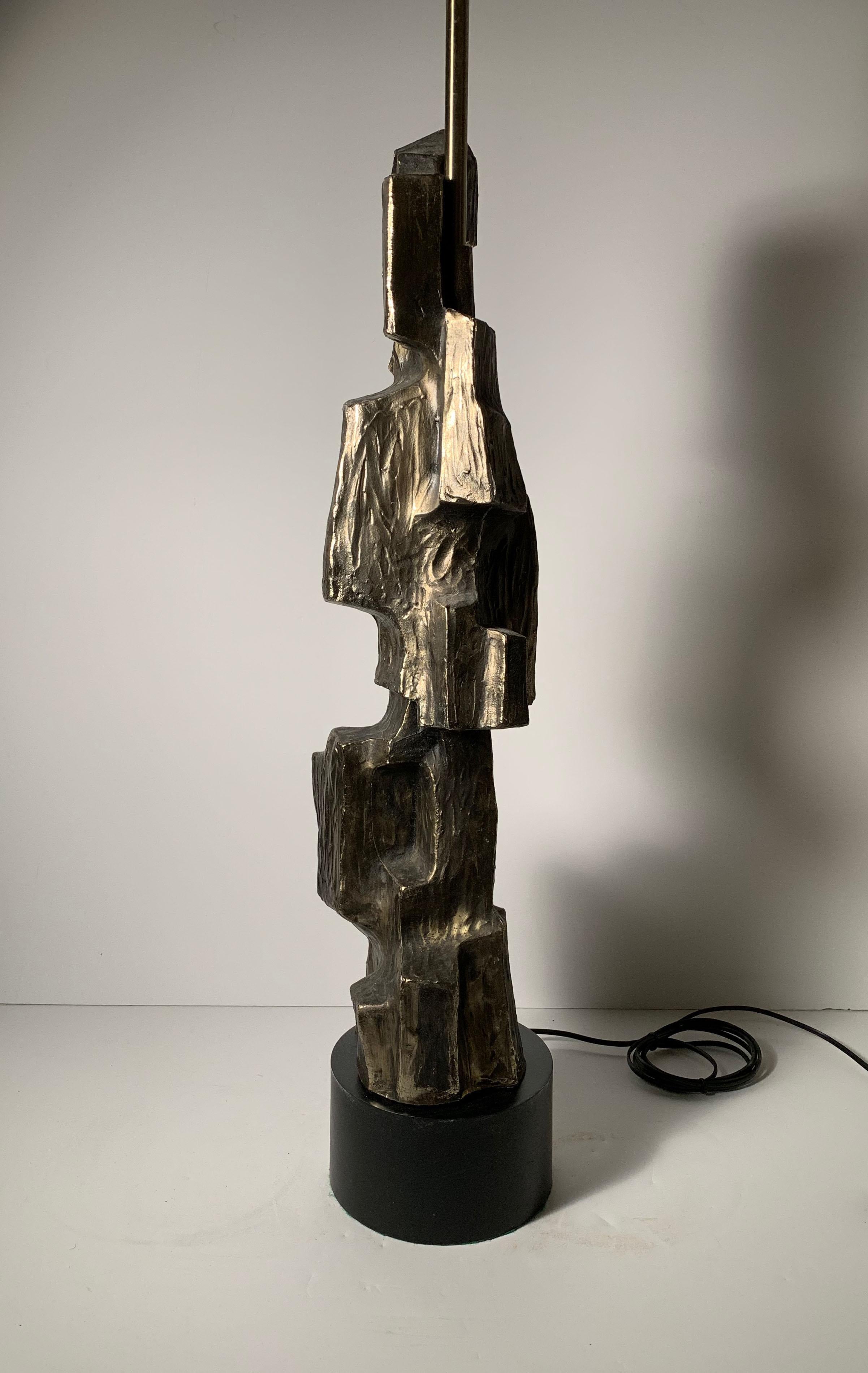Large Brutalist Cubist Table Lamp by Richard Barr for Laurel Lamp company in the style of Paul Evans.