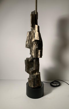 Large Brutalist Paul Evans Style Cubist Table Lamp by Richard Barr for Laurel