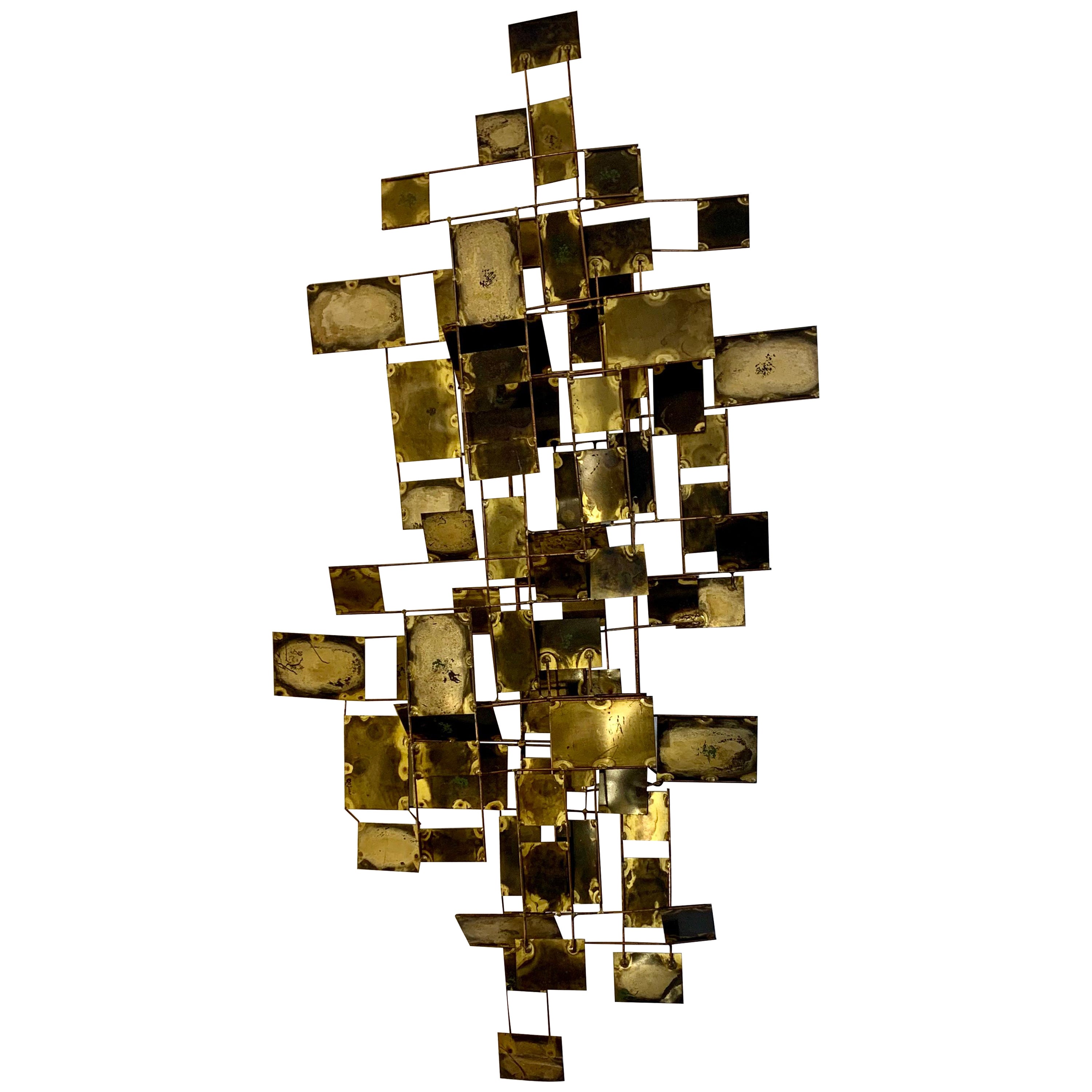 Large Brutalist Curtis Jere Brass 1972 
Labyrinth
 Wall Sculpture, C Jere