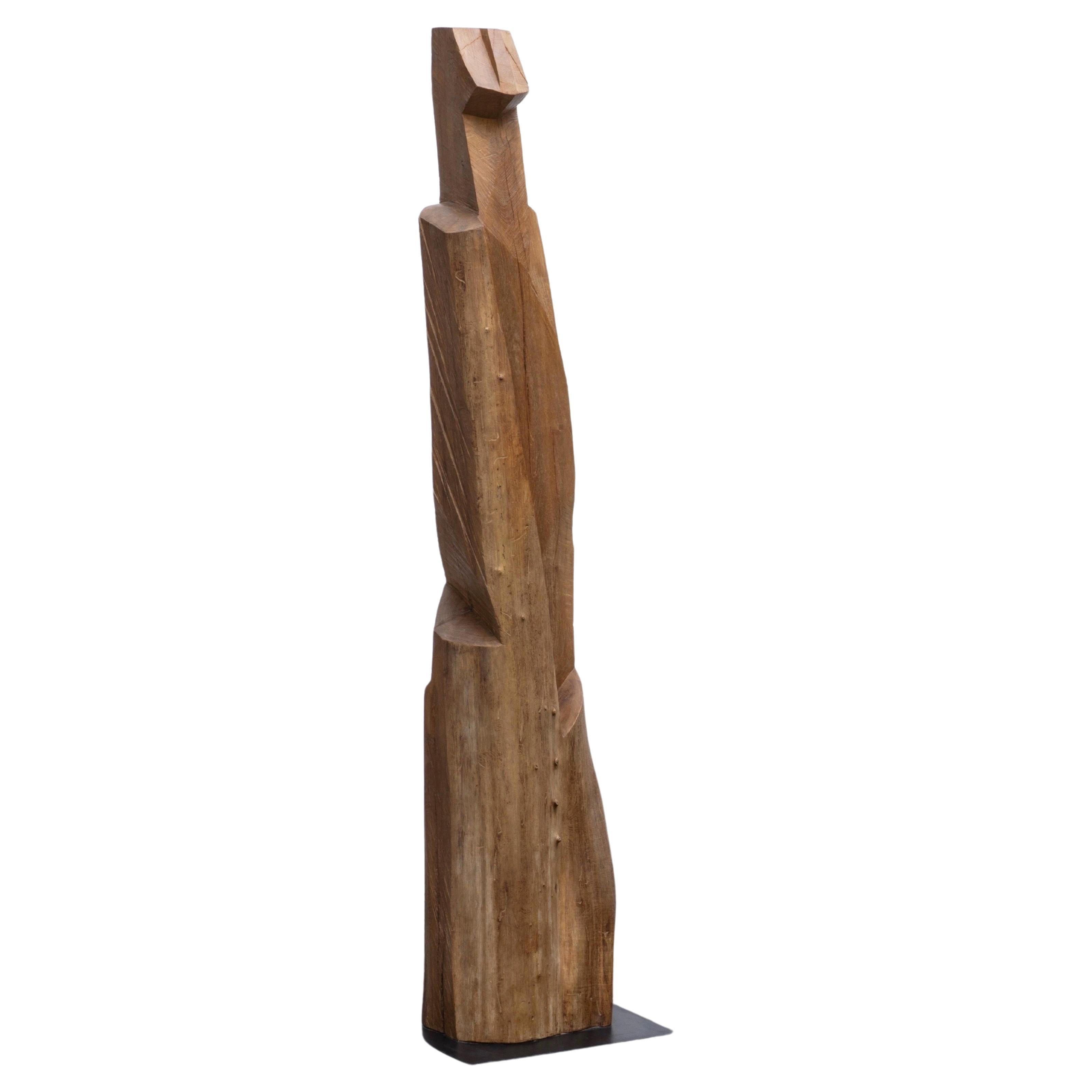 Brutalist Elm Totem Sculpture by Sebastien Touret, France For Sale