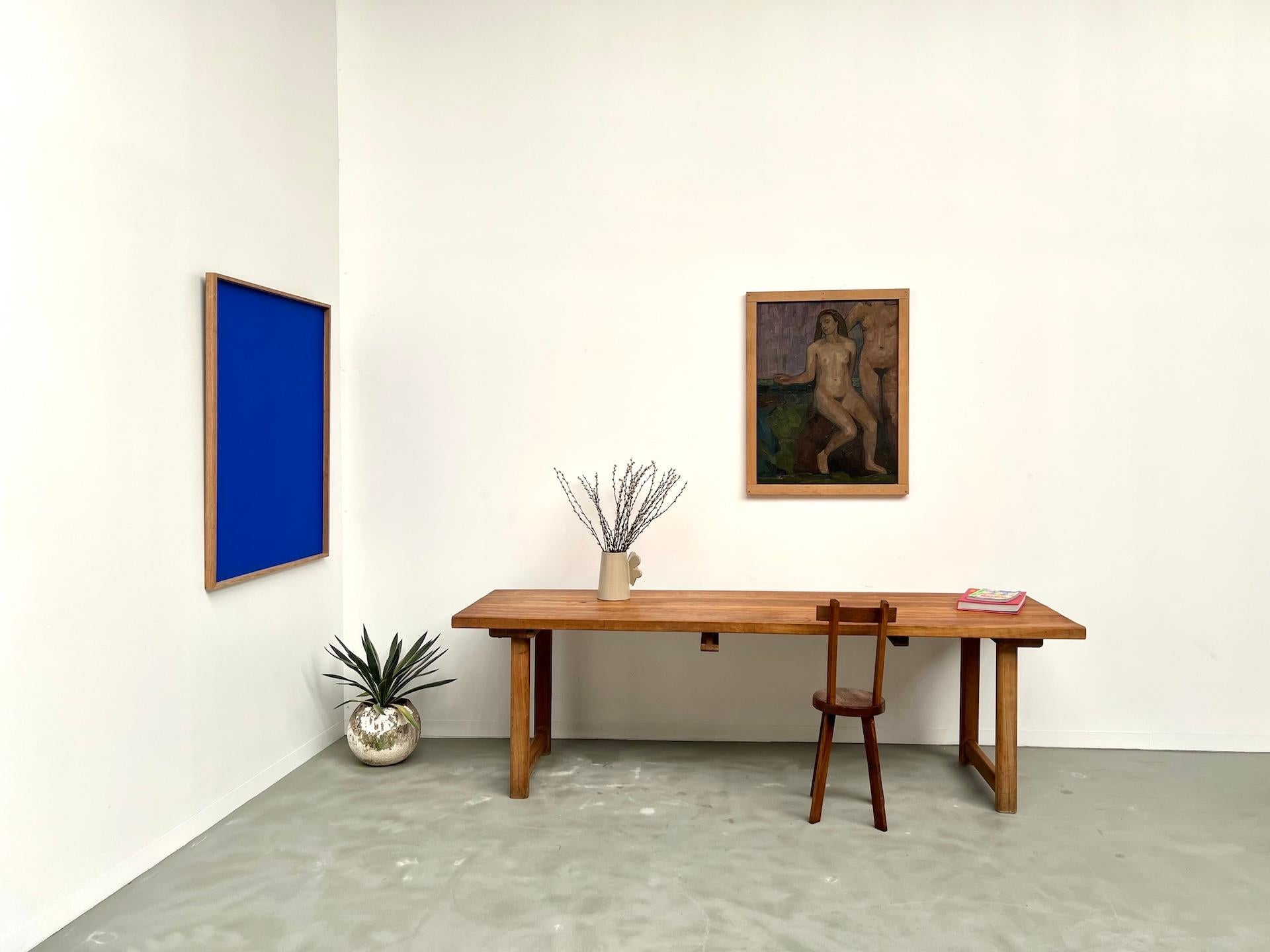 Large Brutalist Farm Table in Beech, Circa 1950 en venta 11