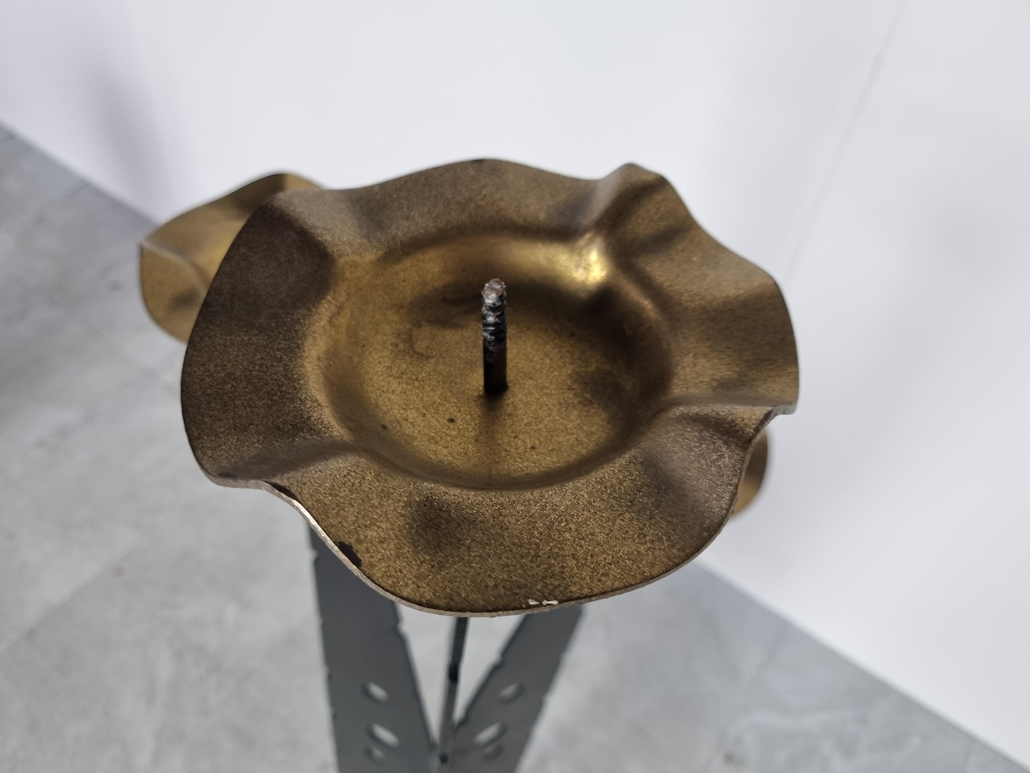 Metal Large Brutalist Floor Candle Stand, 1970s