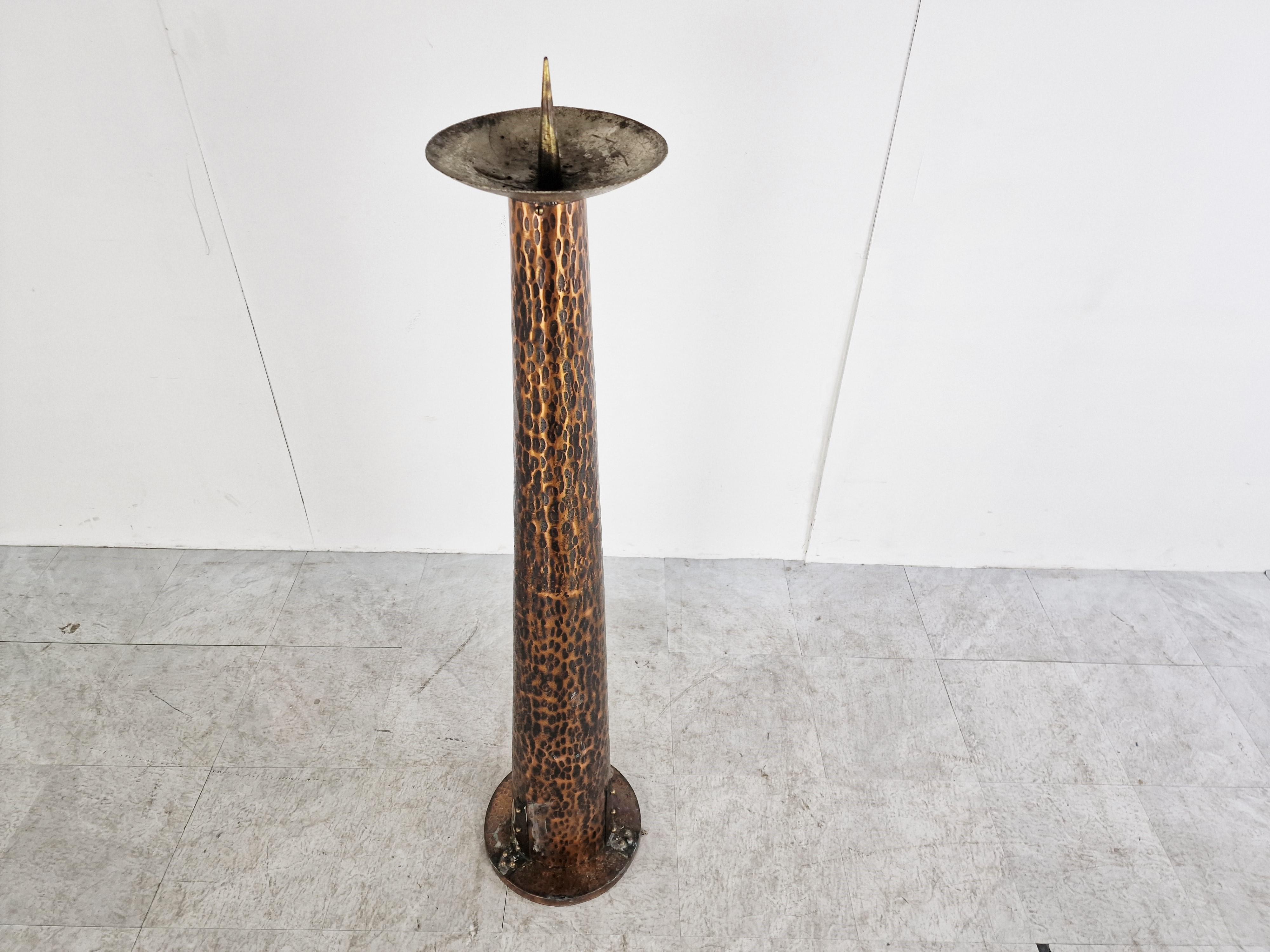 Copper Large Brutalist Floor Candle Stand, 1970s For Sale