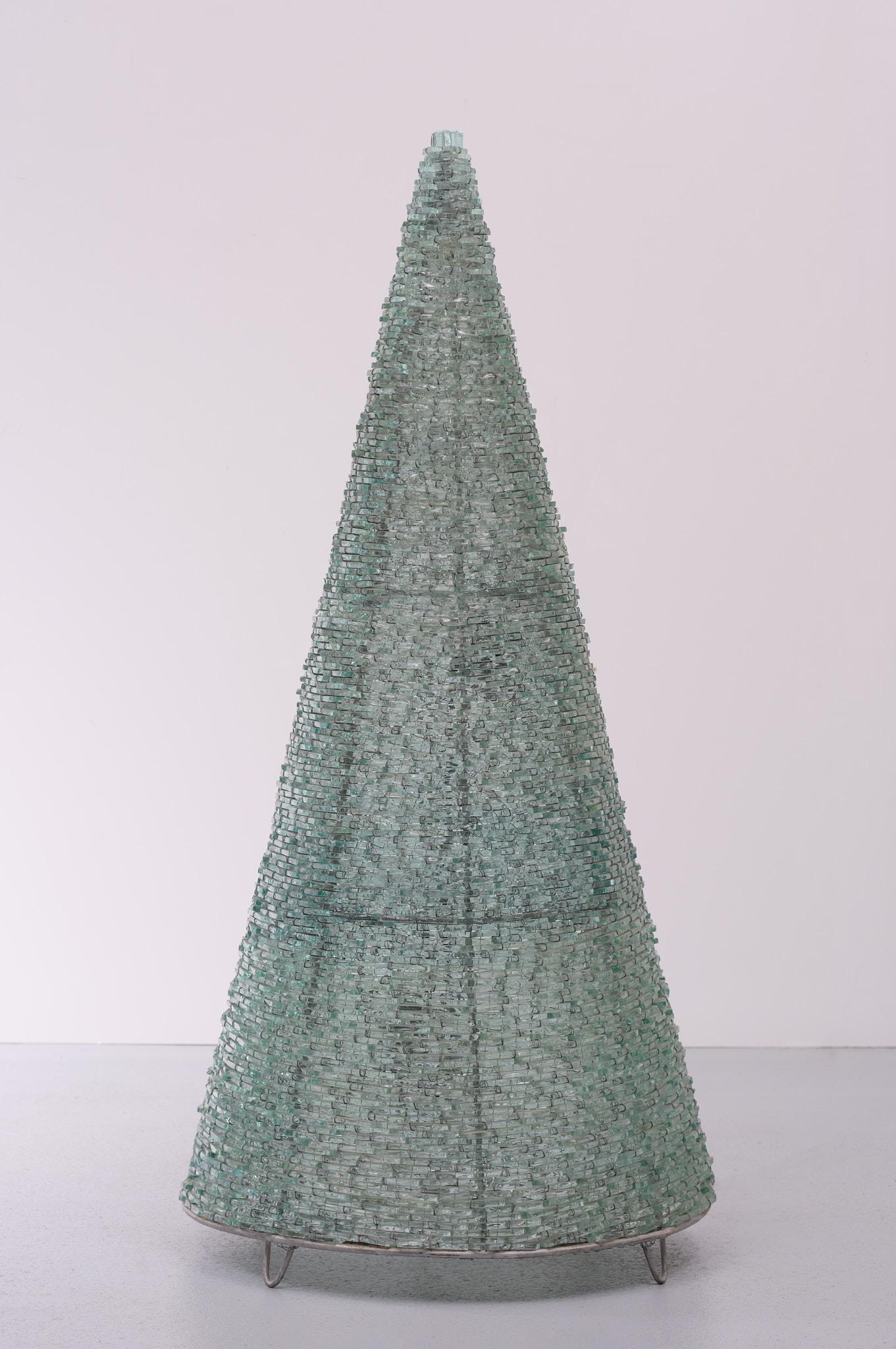 French Large Brutalist Glass Cone Floor Lamp  For Sale