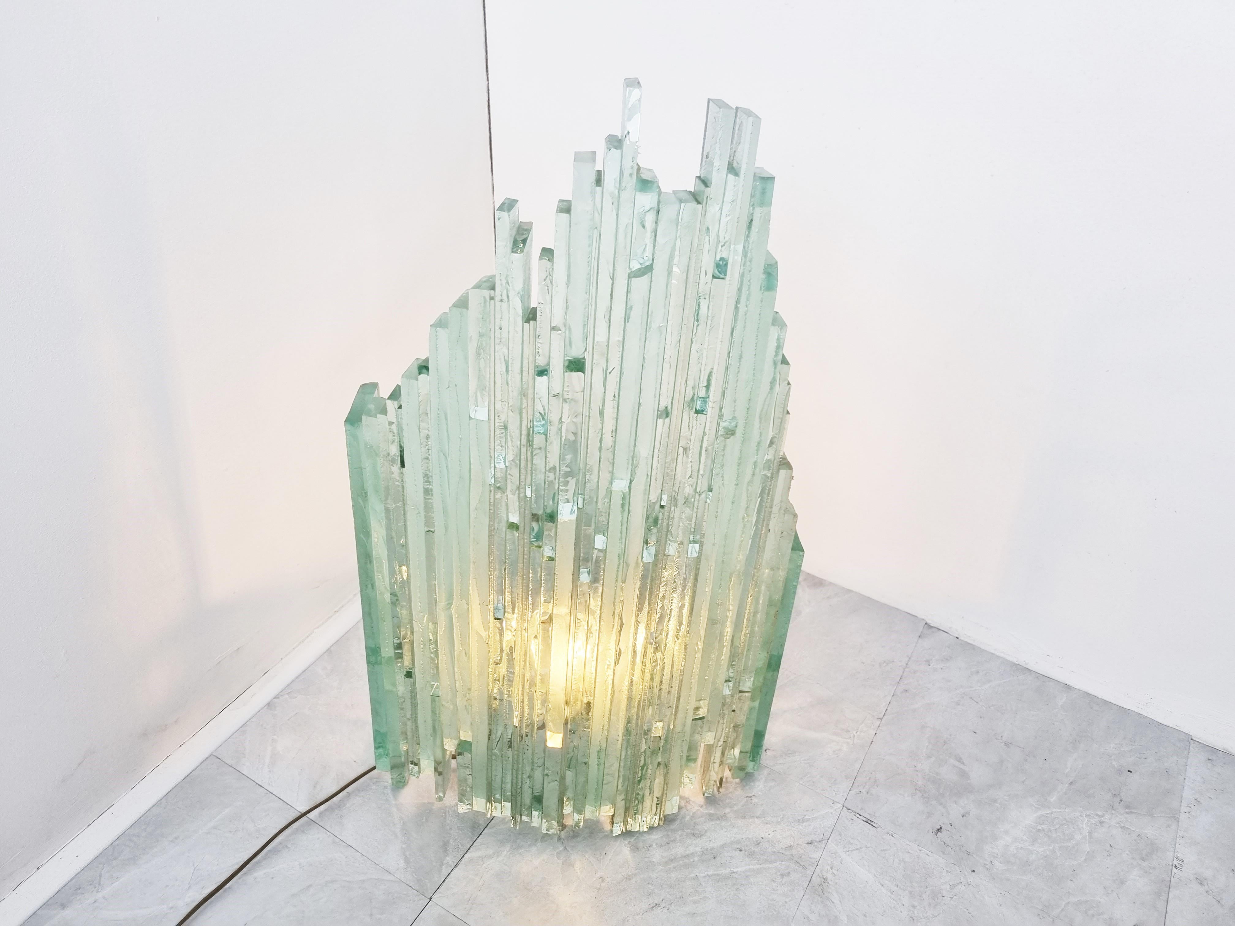 Large Brutalist Glass Wall Light by Pia Manu, 1970s 1