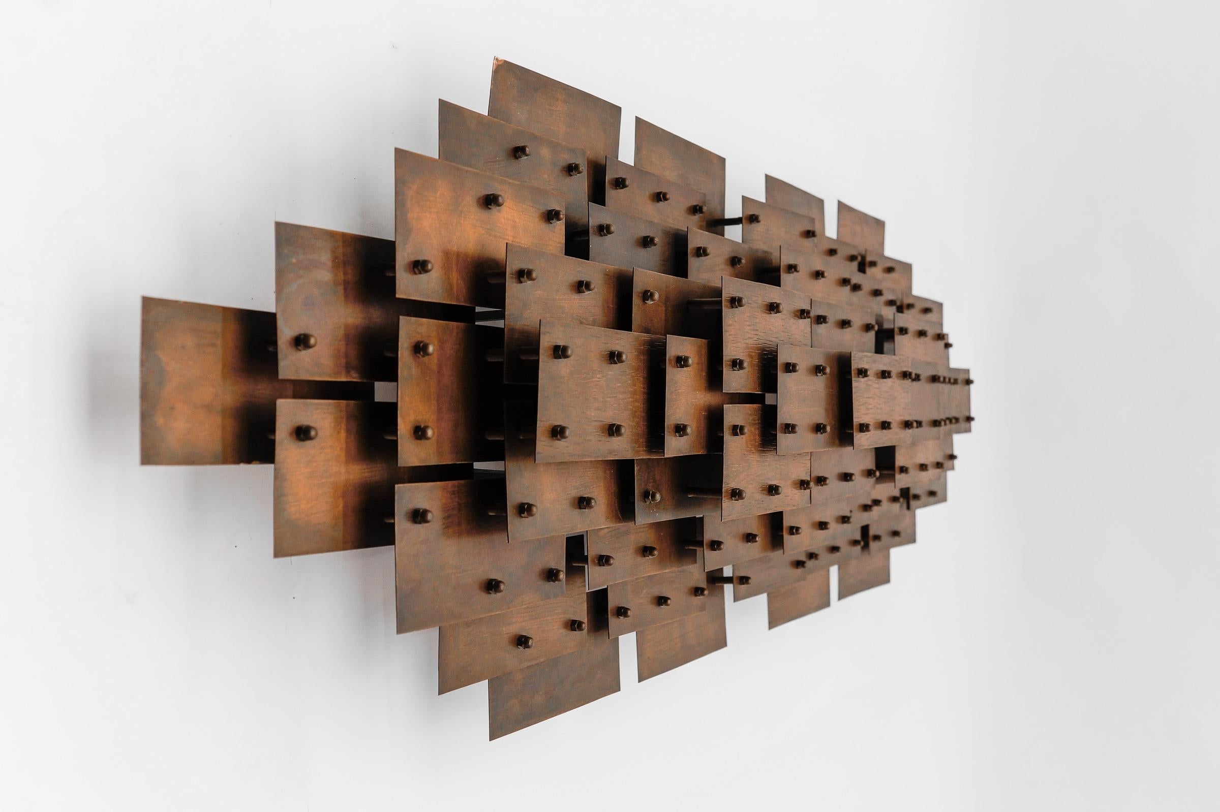 Mid-Century Modern Large Brutalist Hand Made Copper Wall Sculpture, 1960s Germany For Sale