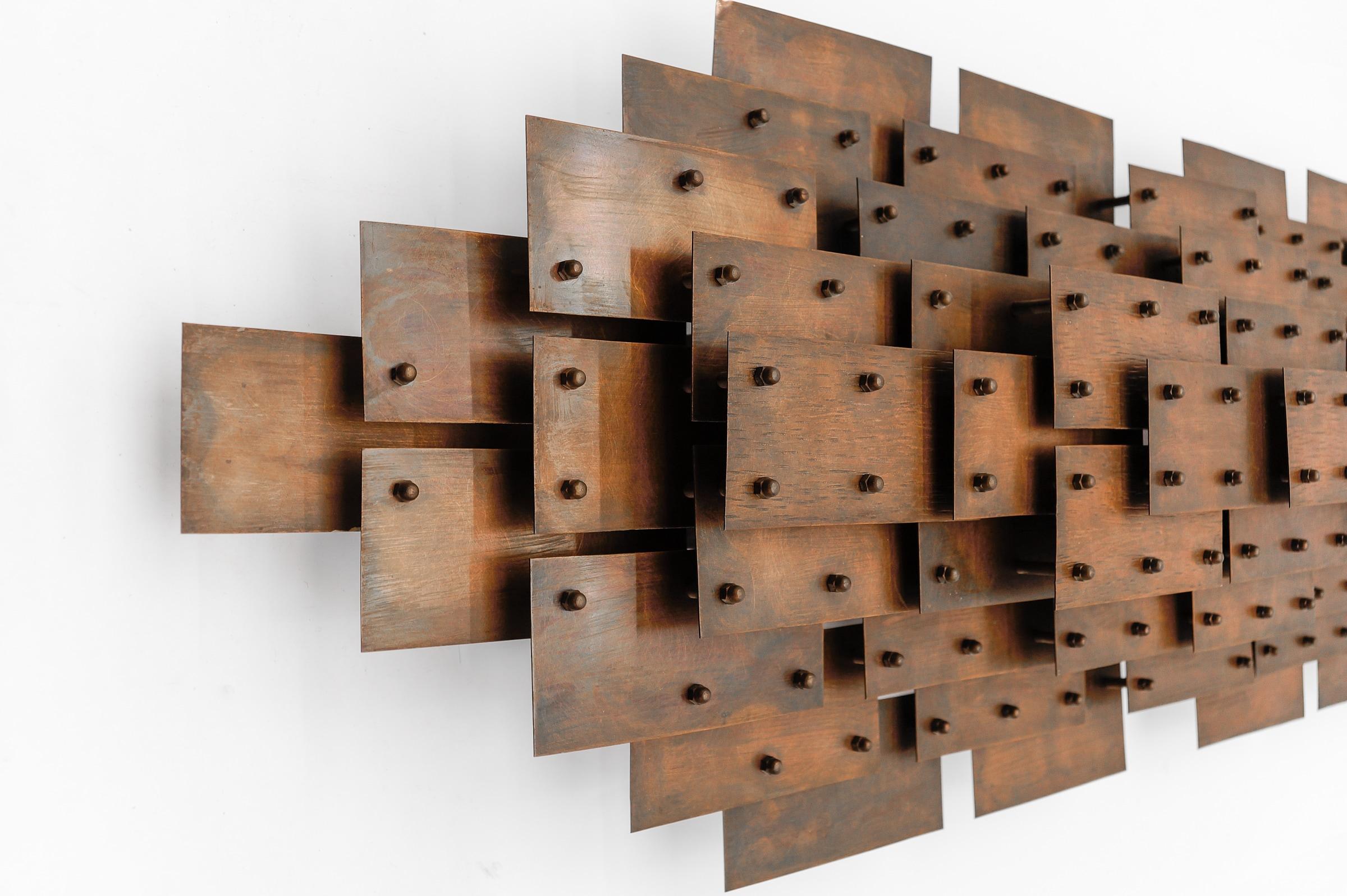 Metal Large Brutalist Hand Made Copper Wall Sculpture, 1960s Germany For Sale