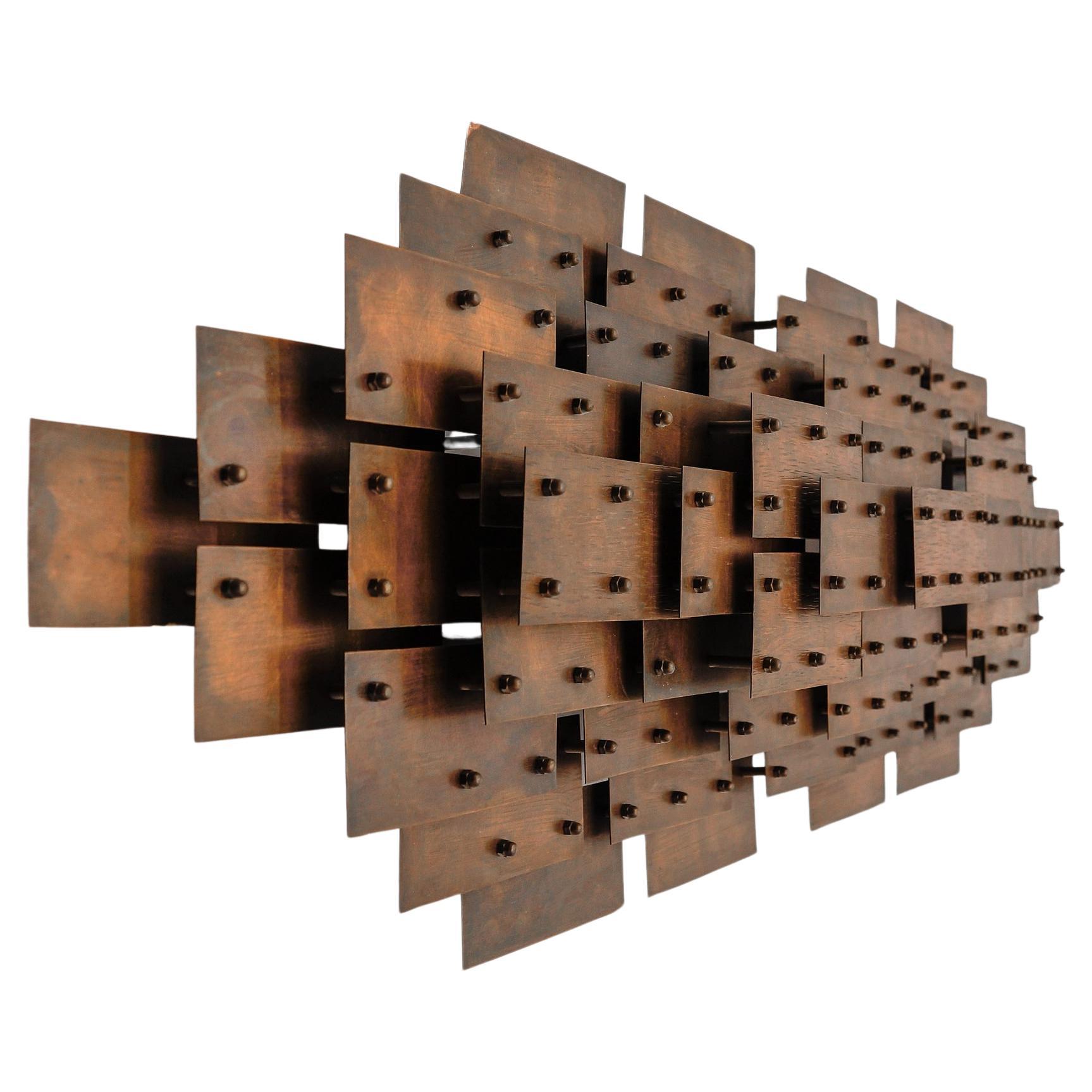 Large Brutalist Hand Made Copper Wall Sculpture, 1960s Germany For Sale