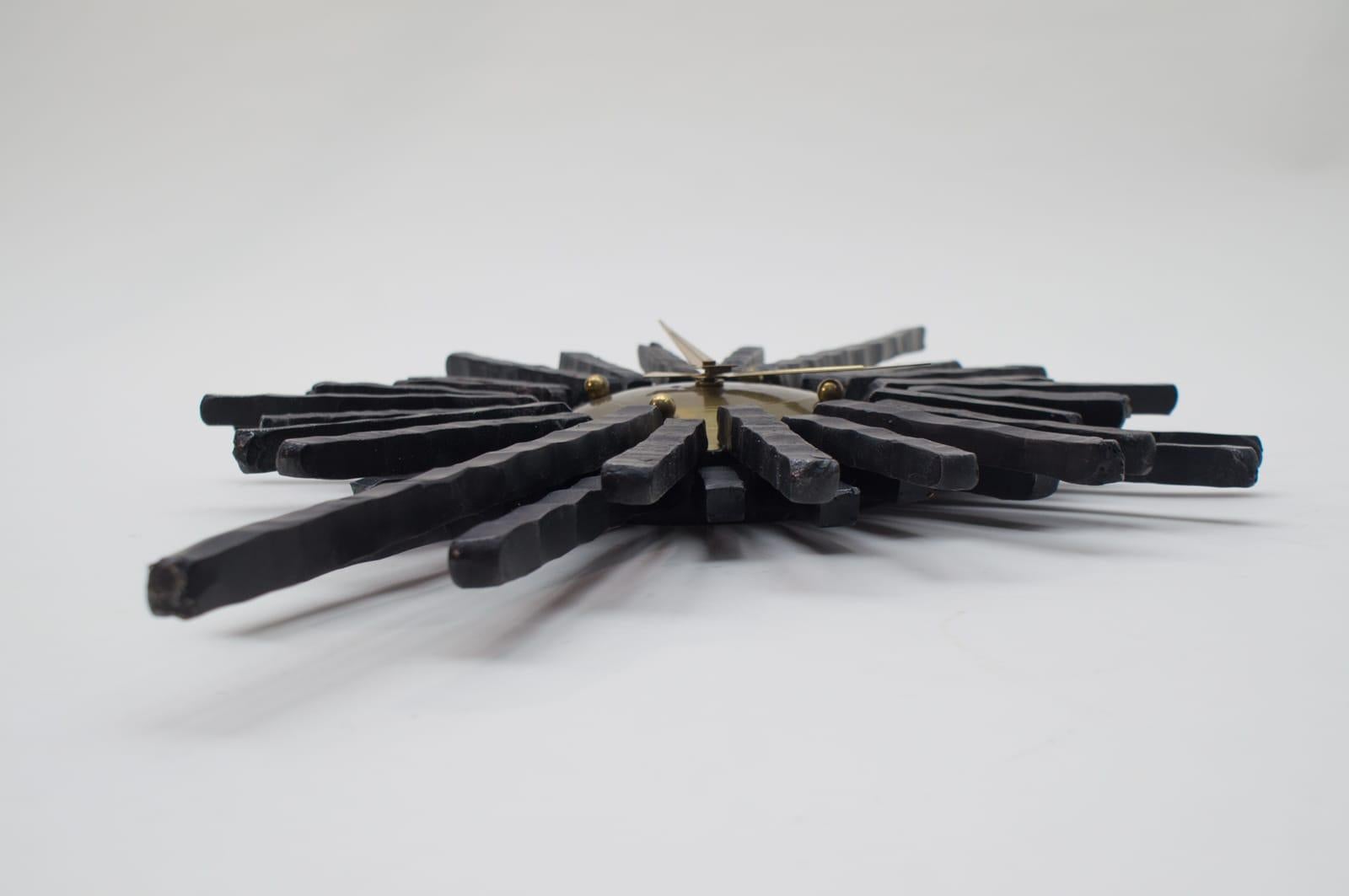 Large Brutalist Handcrafted Iron Sunburst Wall Clock, Germany, 1960s 3