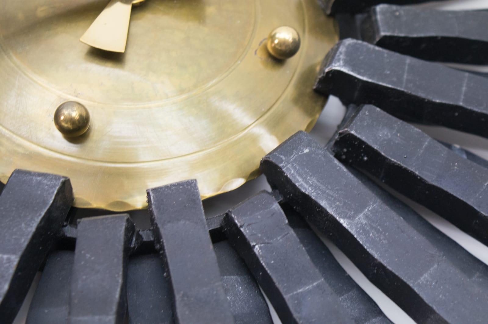Large Brutalist Handcrafted Iron Sunburst Wall Clock, Germany, 1960s 5