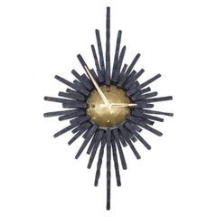 Retro Large Brutalist Handcrafted Iron Sunburst Wall Clock, Germany, 1960s