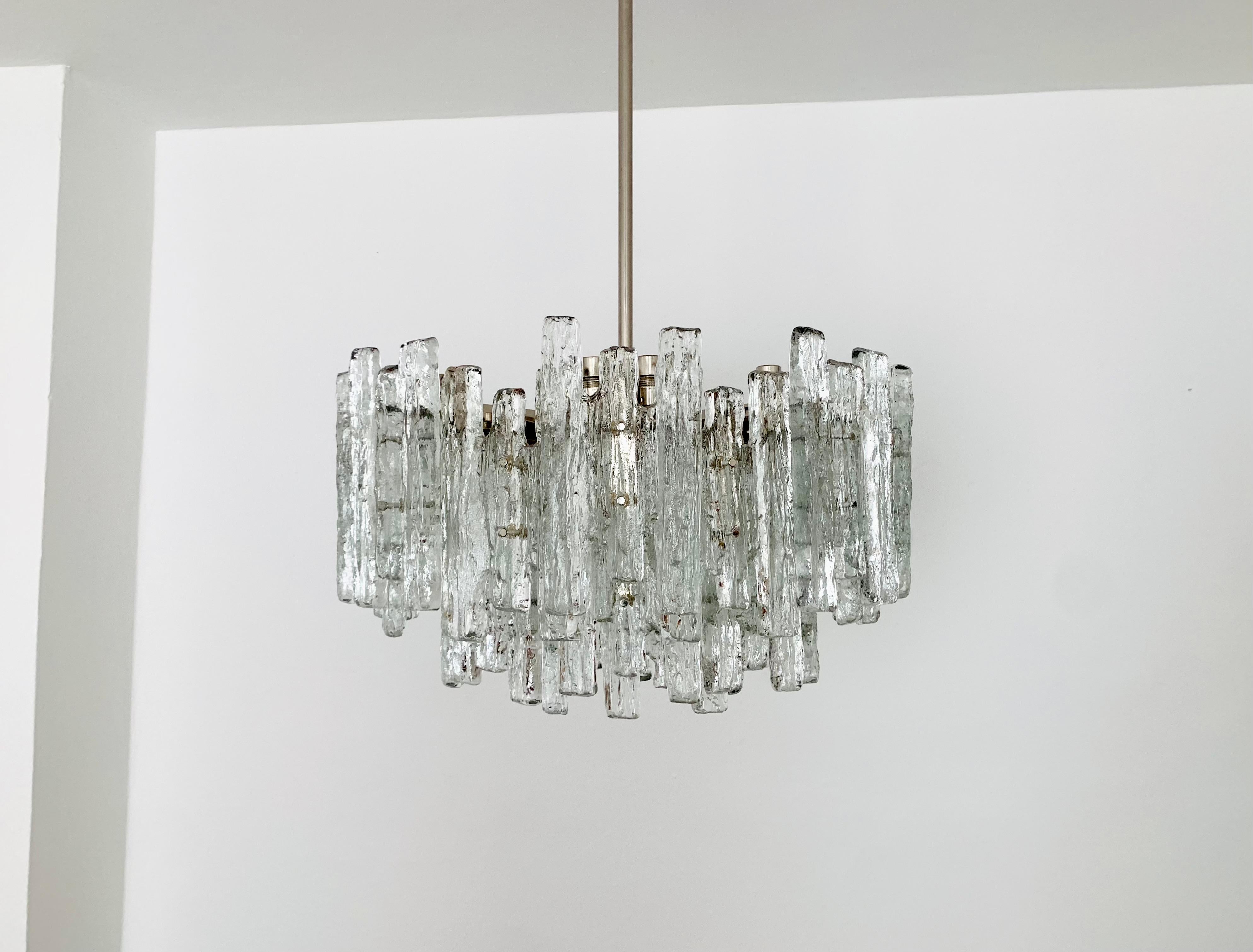 Mid-20th Century Large Brutalist Ice Glass Chandelier For Sale