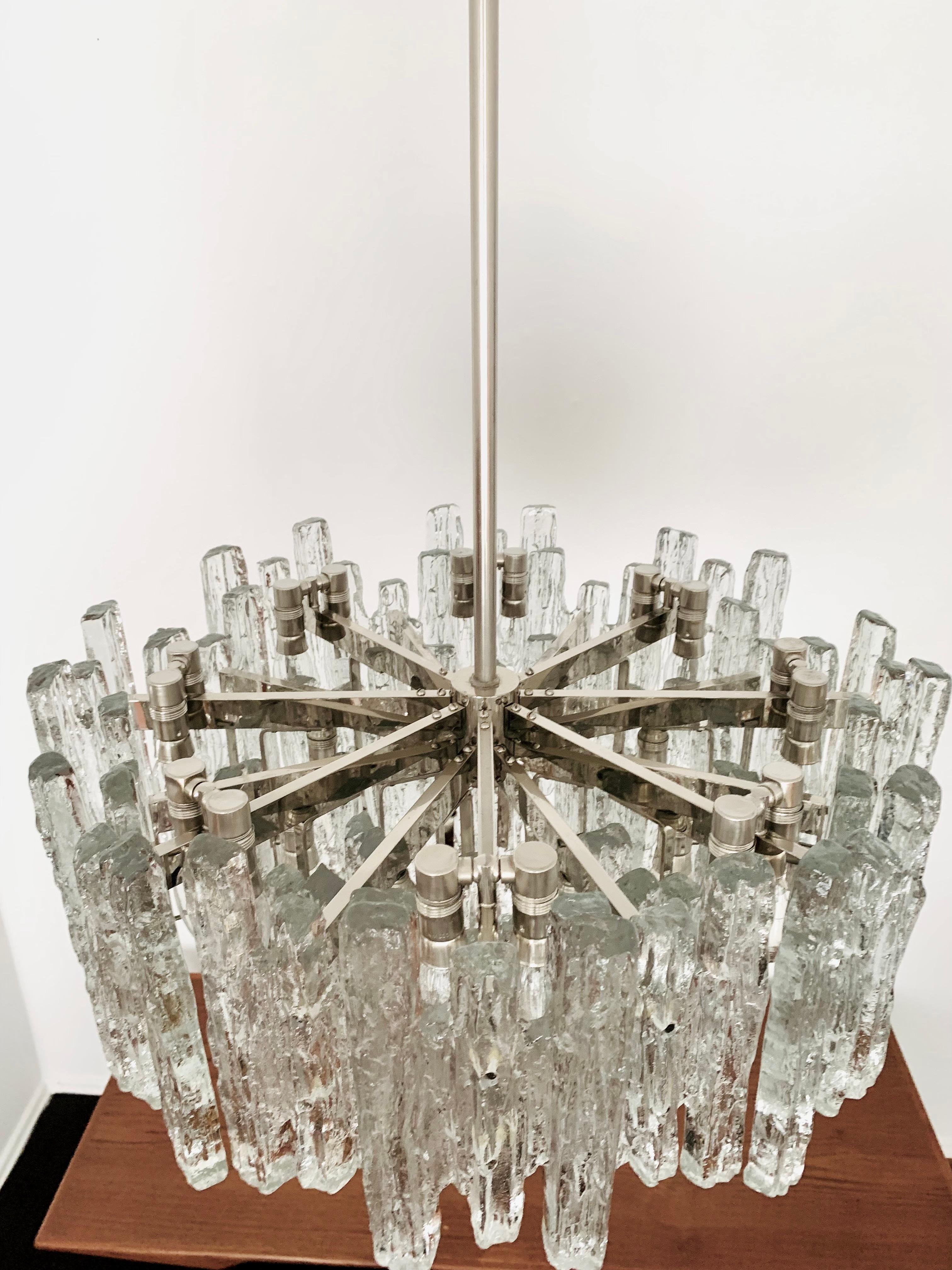Large Brutalist Ice Glass Chandelier For Sale 1