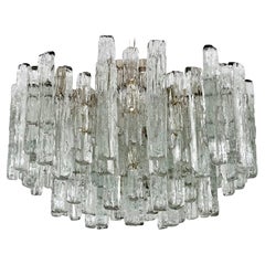 Vintage Large Brutalist Ice Glass Chandelier